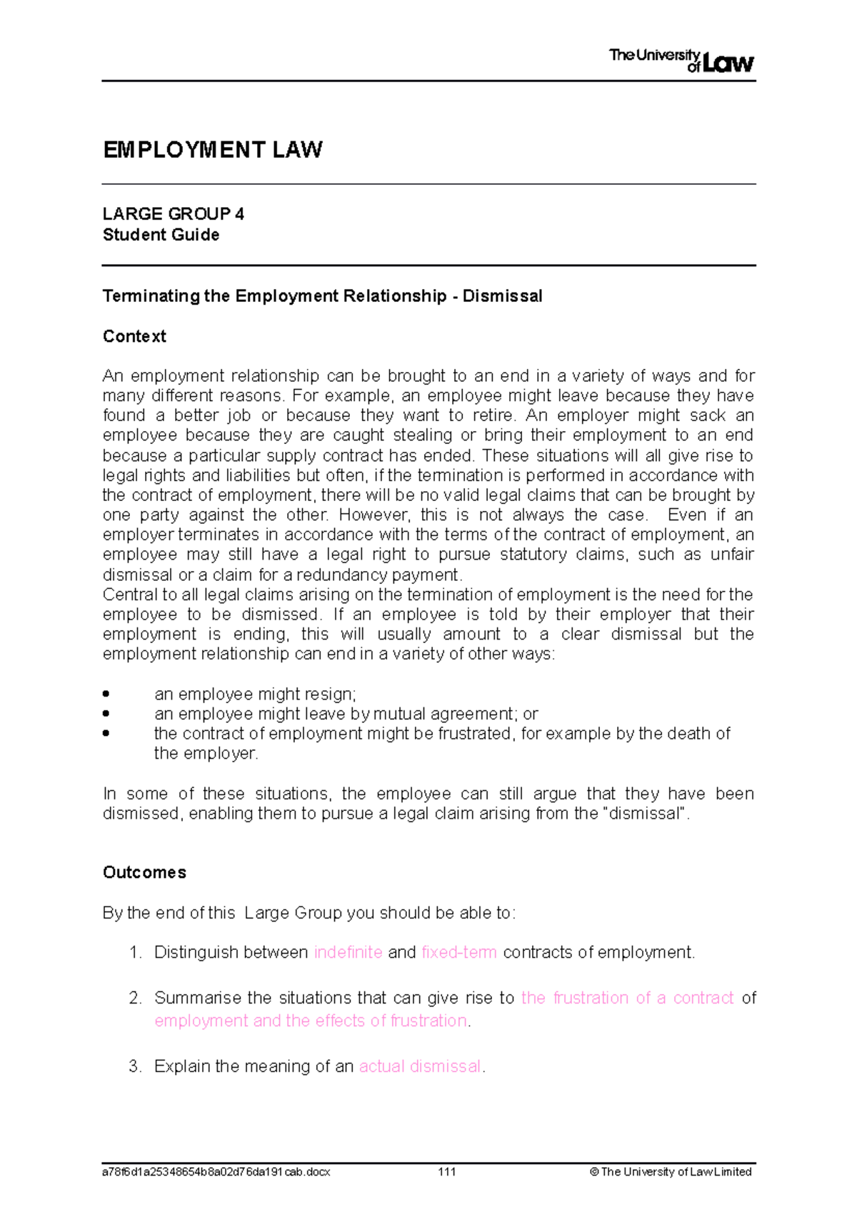 LG4 - terminating the Employment Relationship - Dismissal - EMPLOYMENT ...