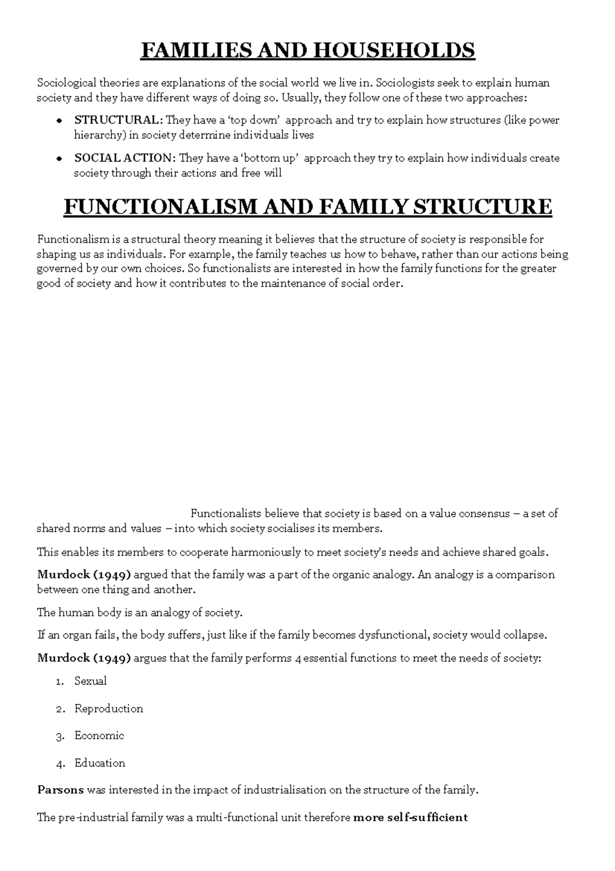 Families AND Households - FAMILIES AND HOUSEHOLDS Sociological theories ...