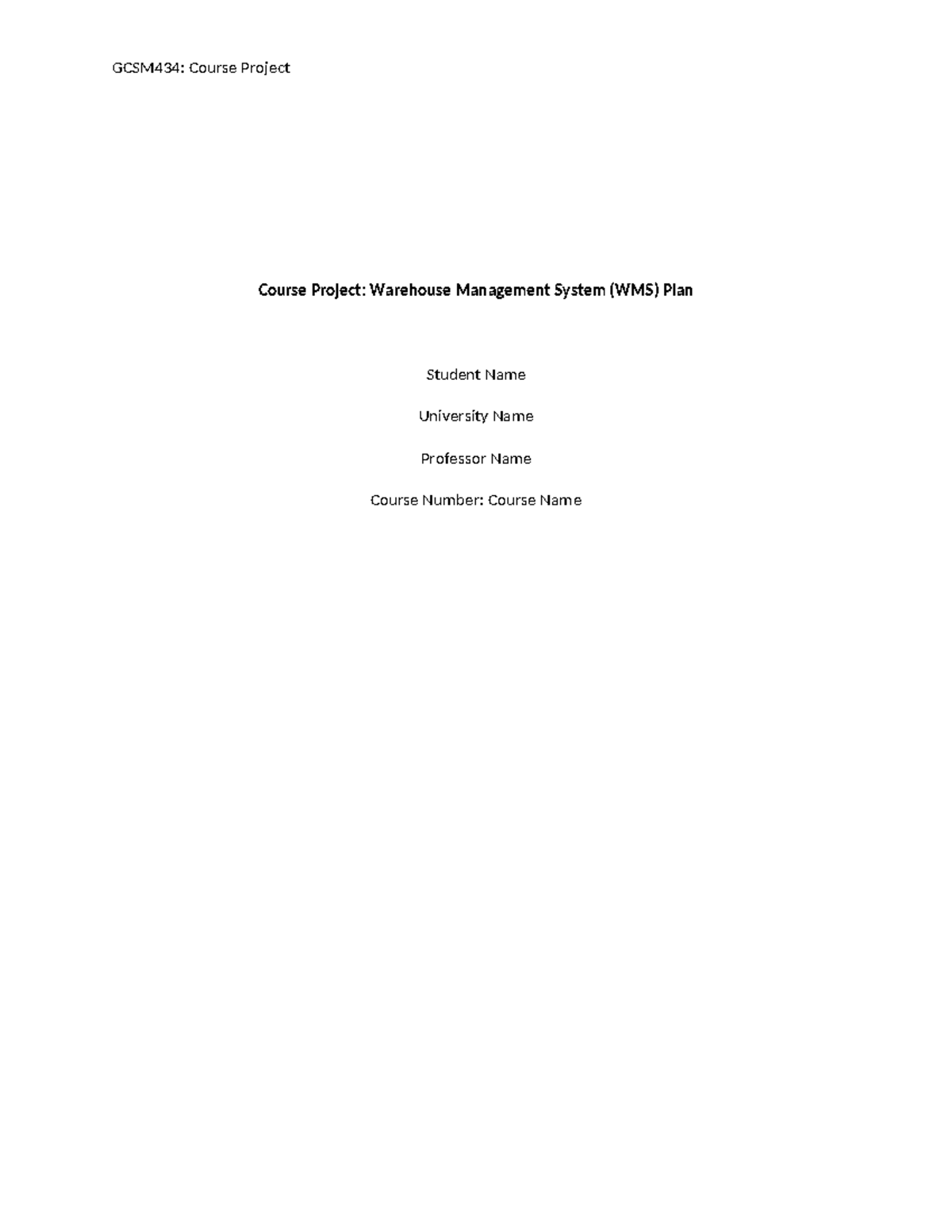 Example – Supply - Course Project - Warehouse Management System Plan ...