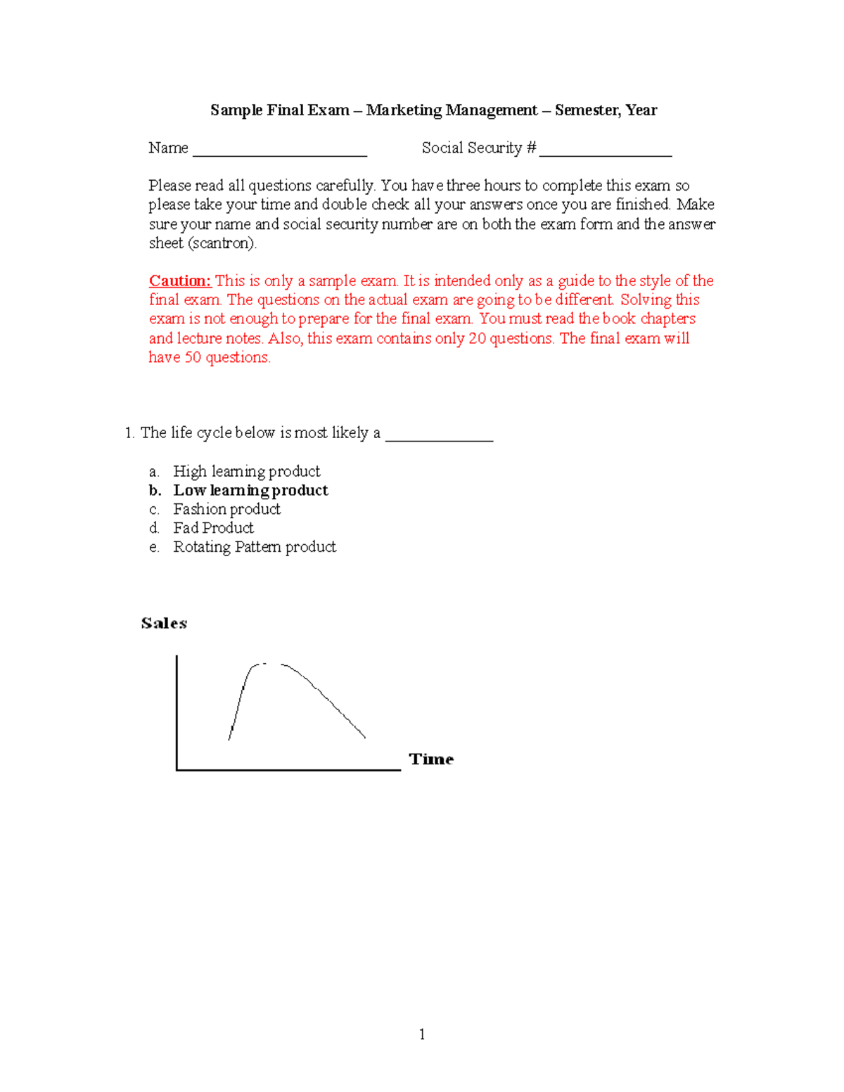 Sample Final For Marketing - Sample Final Exam – Marketing Management ...