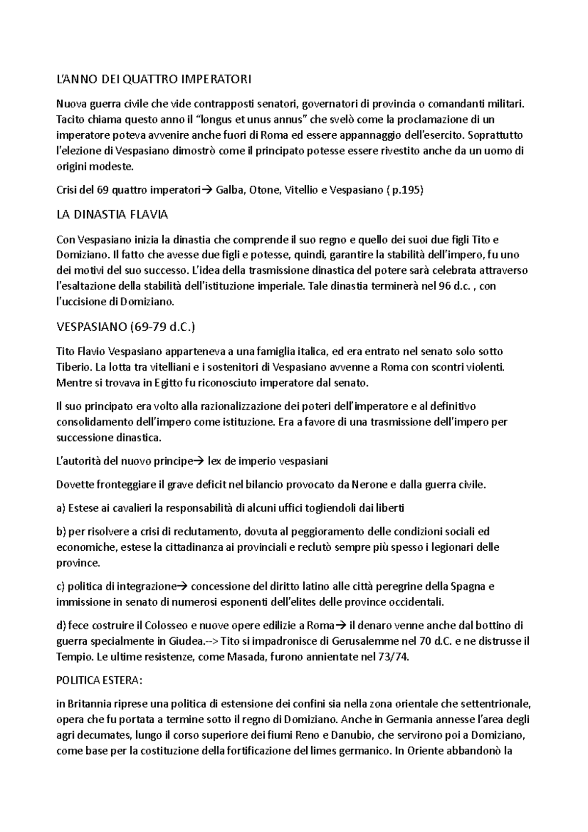 L'anno dei quattro imperatori e i flavi L’ANNO DEI QUATTRO IMPERATORI