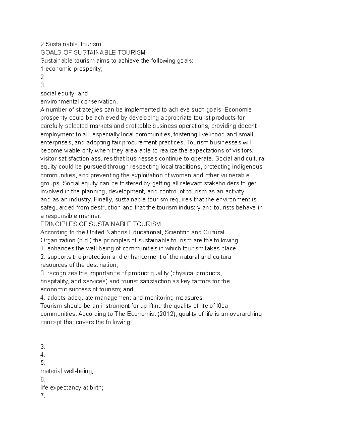 Chapter 1 - Tourism Handout - 2 Sustainable Tourism GOALS OF ...