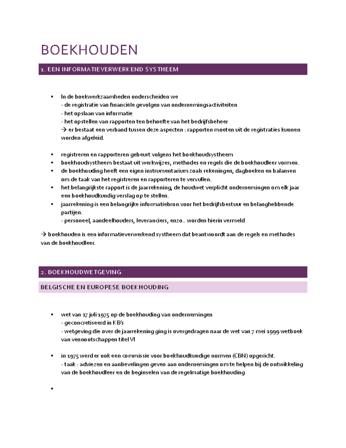 Samenvatting Boekhouden - BOEKHOUDEN 1. EEN INFORMATIEVERWERKEND ...