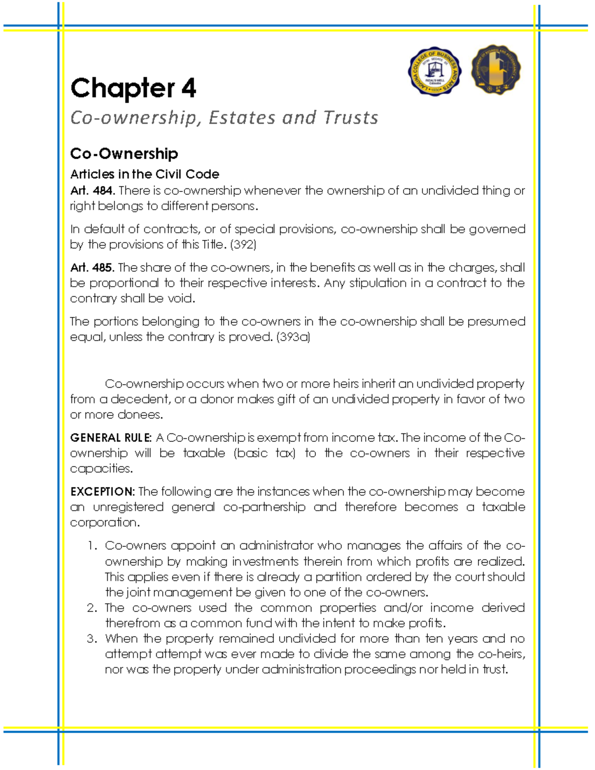 Chapter 4 Co Ownership Estates and Trusts - Chapter 4 Co-ownership ...
