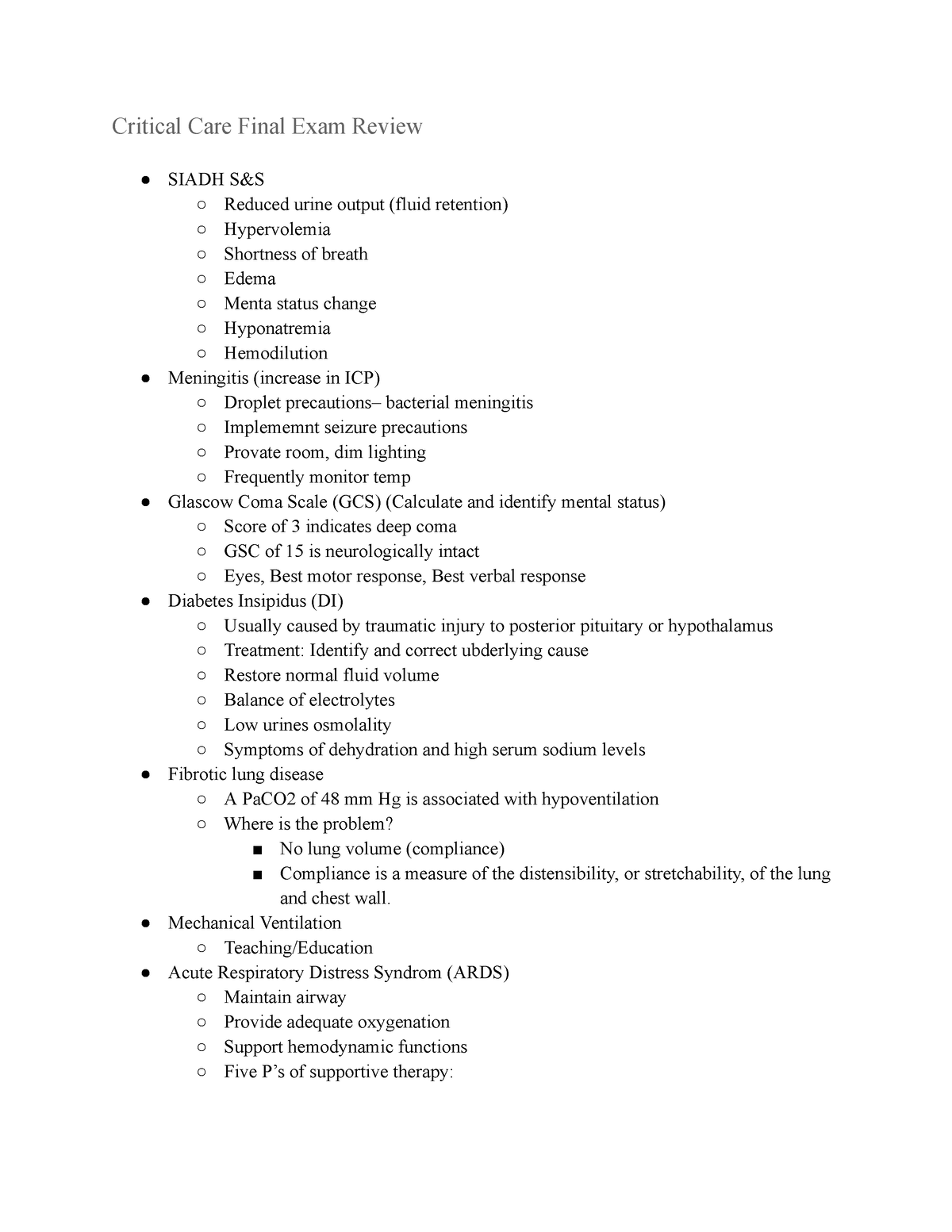 nursing critical care exam review