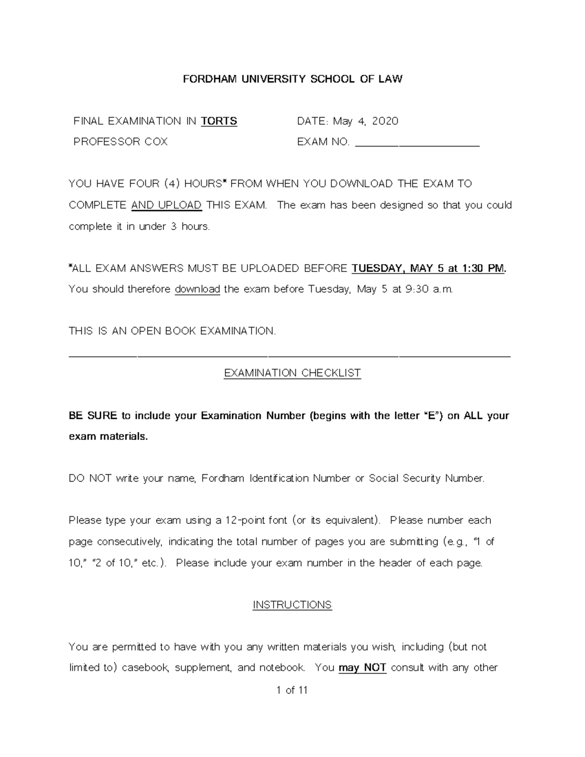 torts-exam-sections-3-4-cox-spring-2020-final-fordham