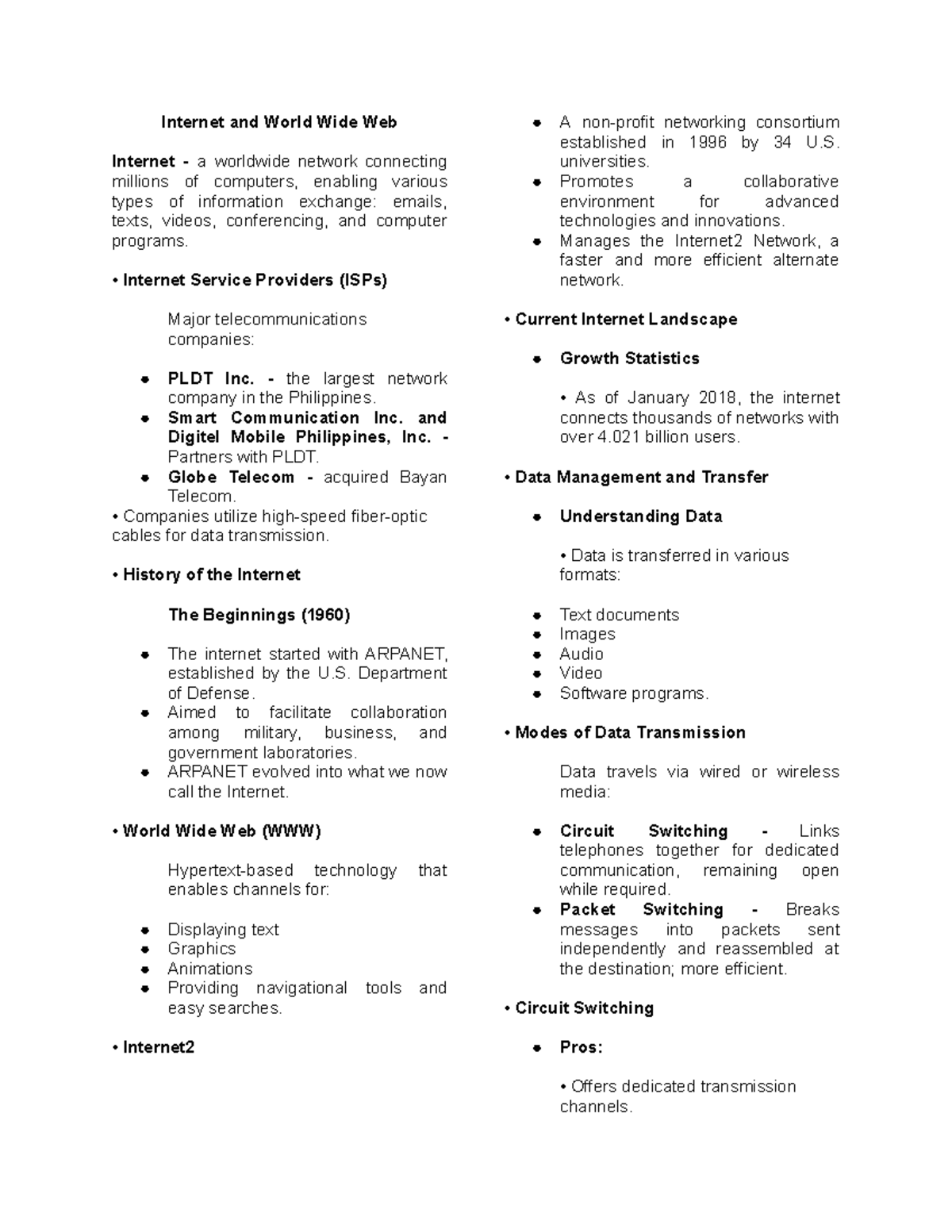 LITE111 - Internet and World Wide Web Internet - a worldwide network ...