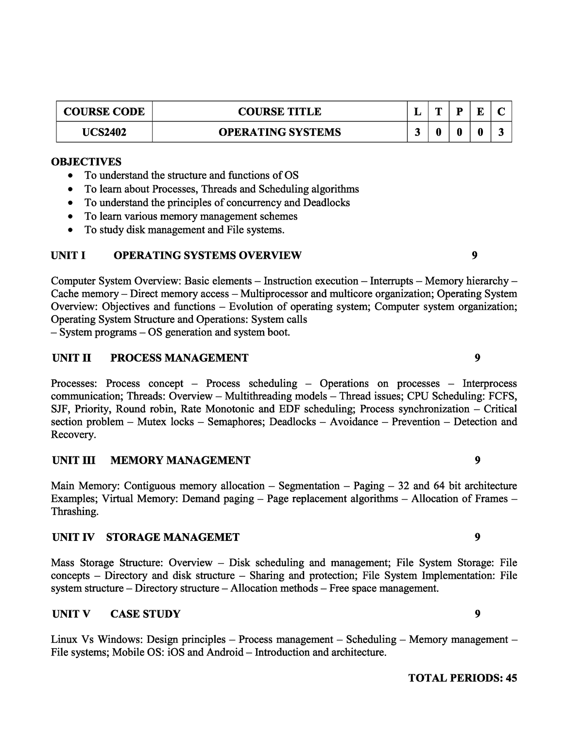 OS syllabus - Operating Systems - Studocu