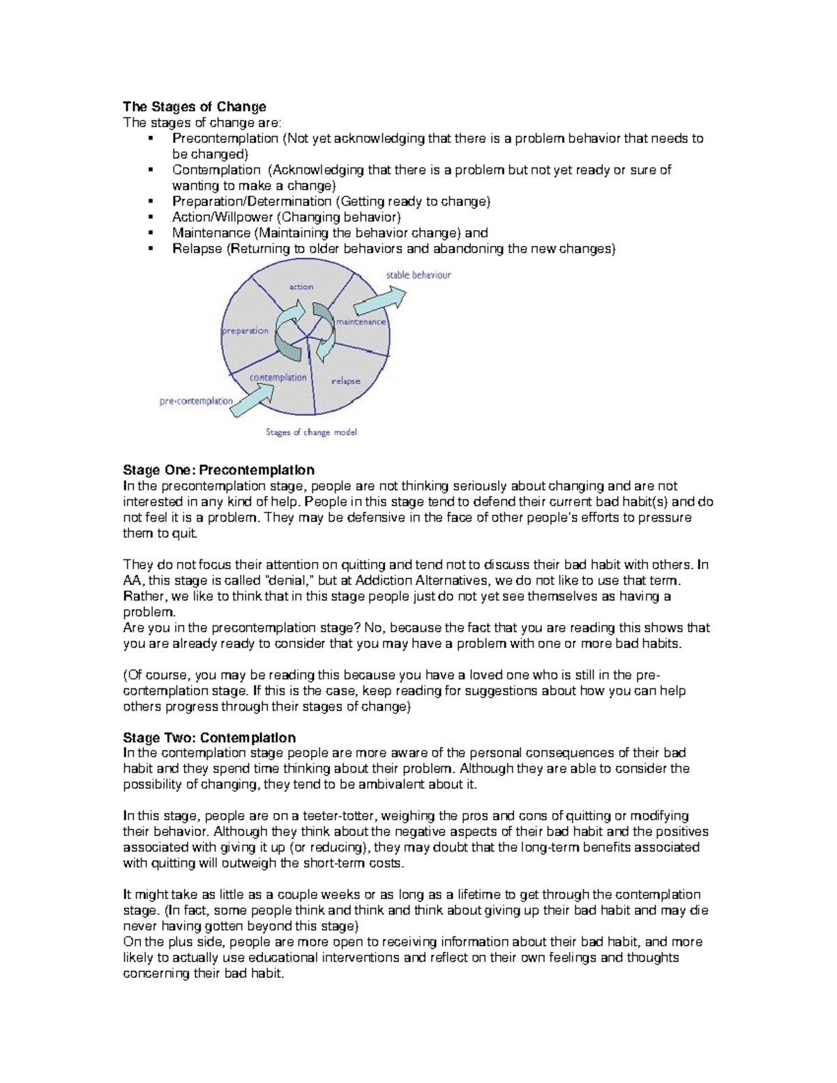 Change - Lecture notes 1-7 - The Stages of Change The stages of change ...