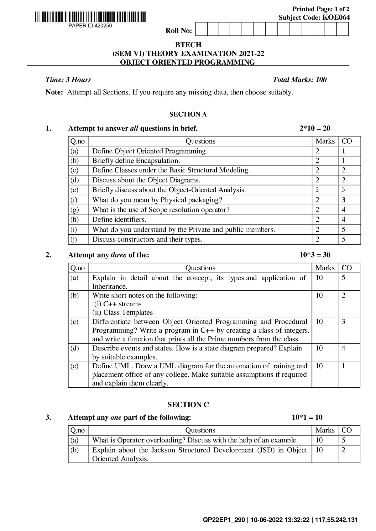 Object- Oriented- Programming-KOE064 21-22 - Printed Page: 1 of 2 ...