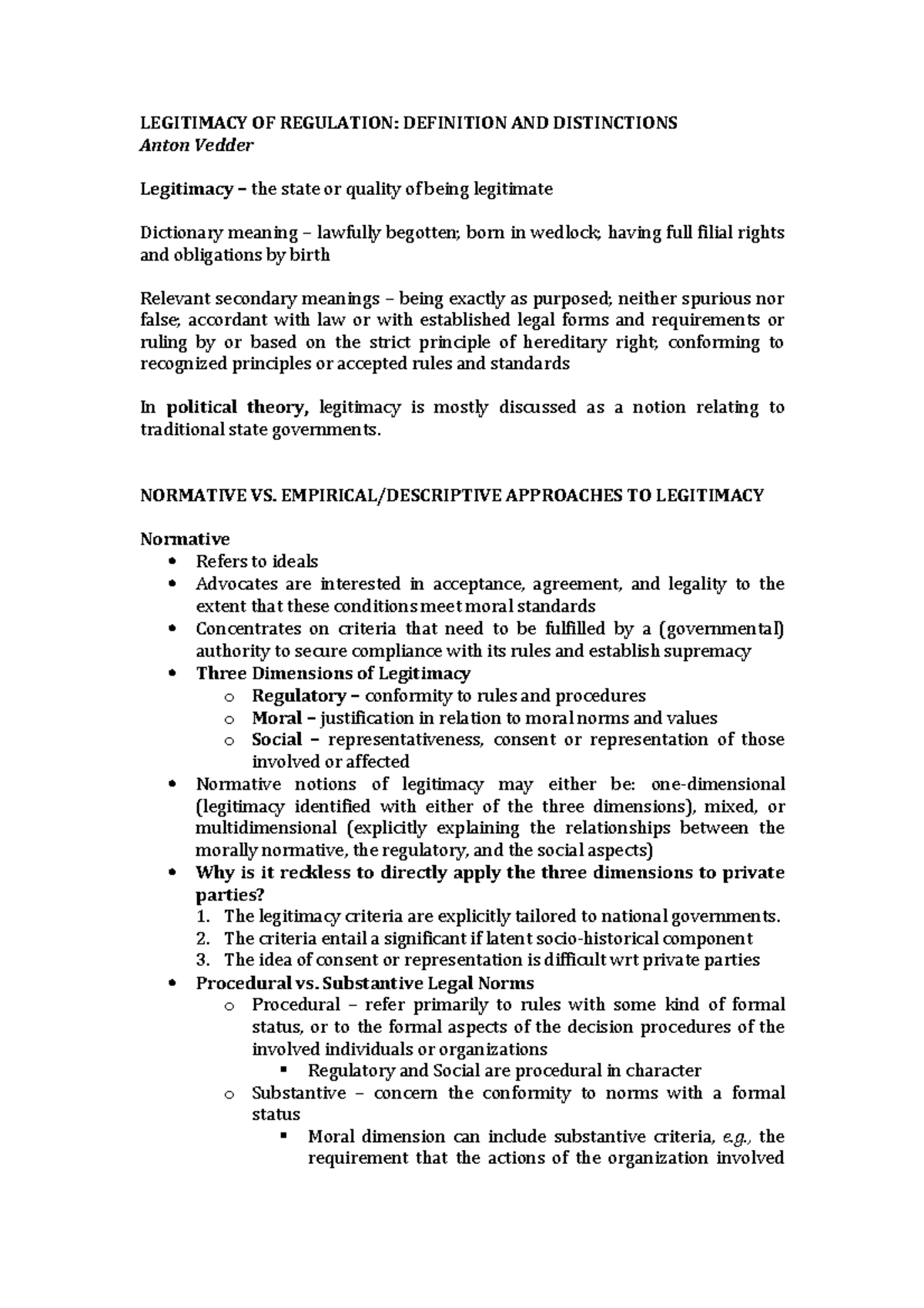 Regulation Summary: Ethics, Acceptance, Legitimacy - LEGITIMACY OF ...