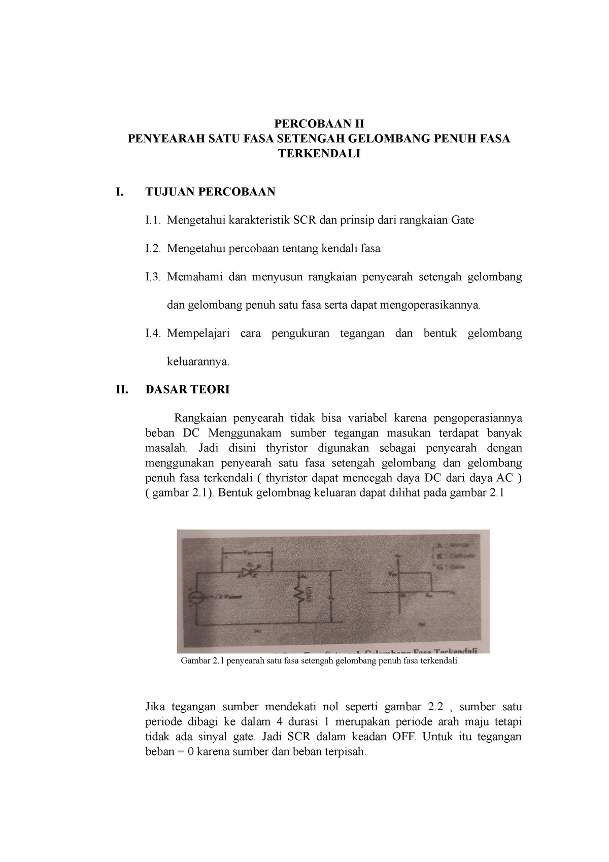 Percobaan Ii Percobaan Ii Penyearah Satu Fasa Setengah Gelombang Penuh Fasa Terkendali I 3692