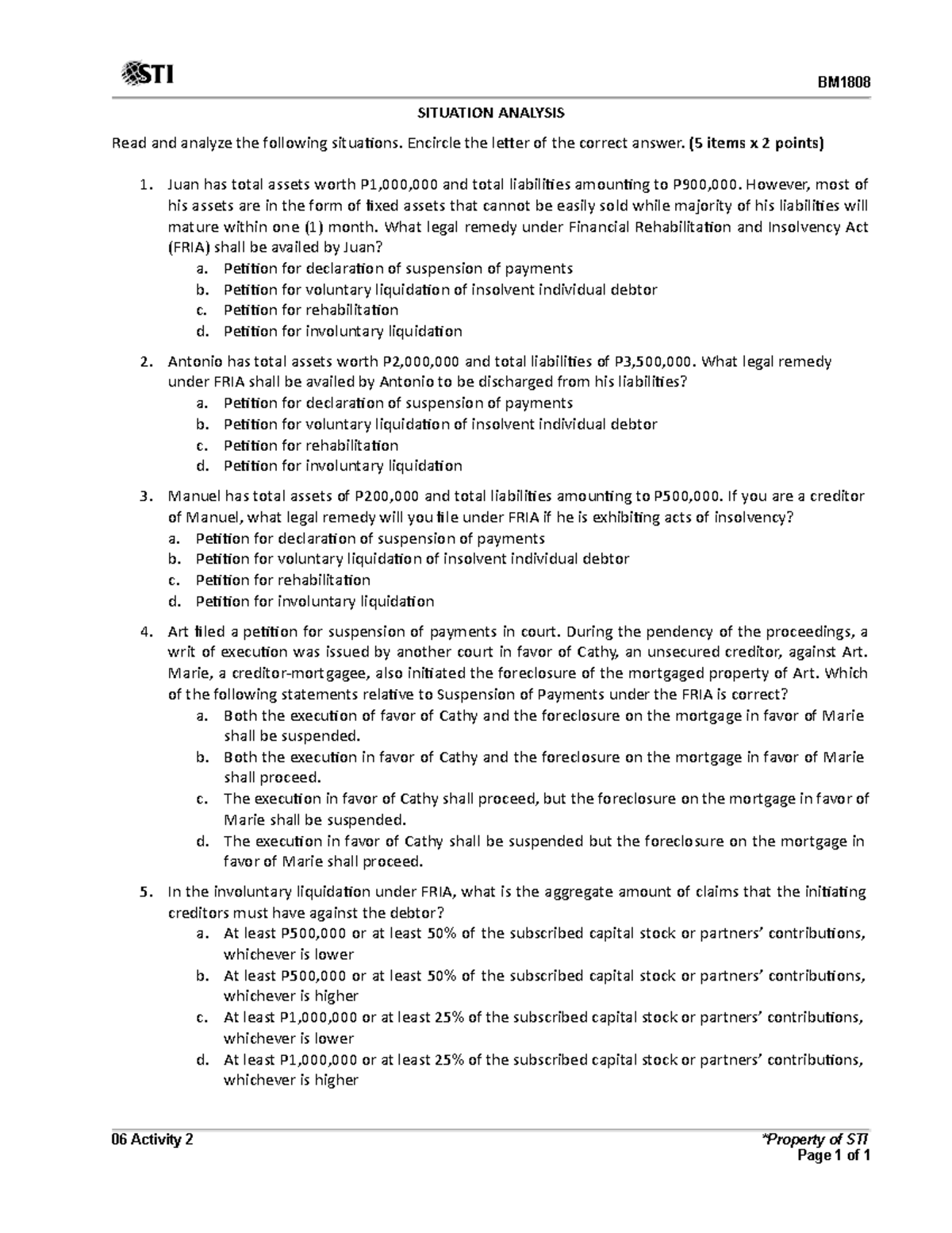 06 Activity 2 Regulatory Law for third year students BM SITUATION