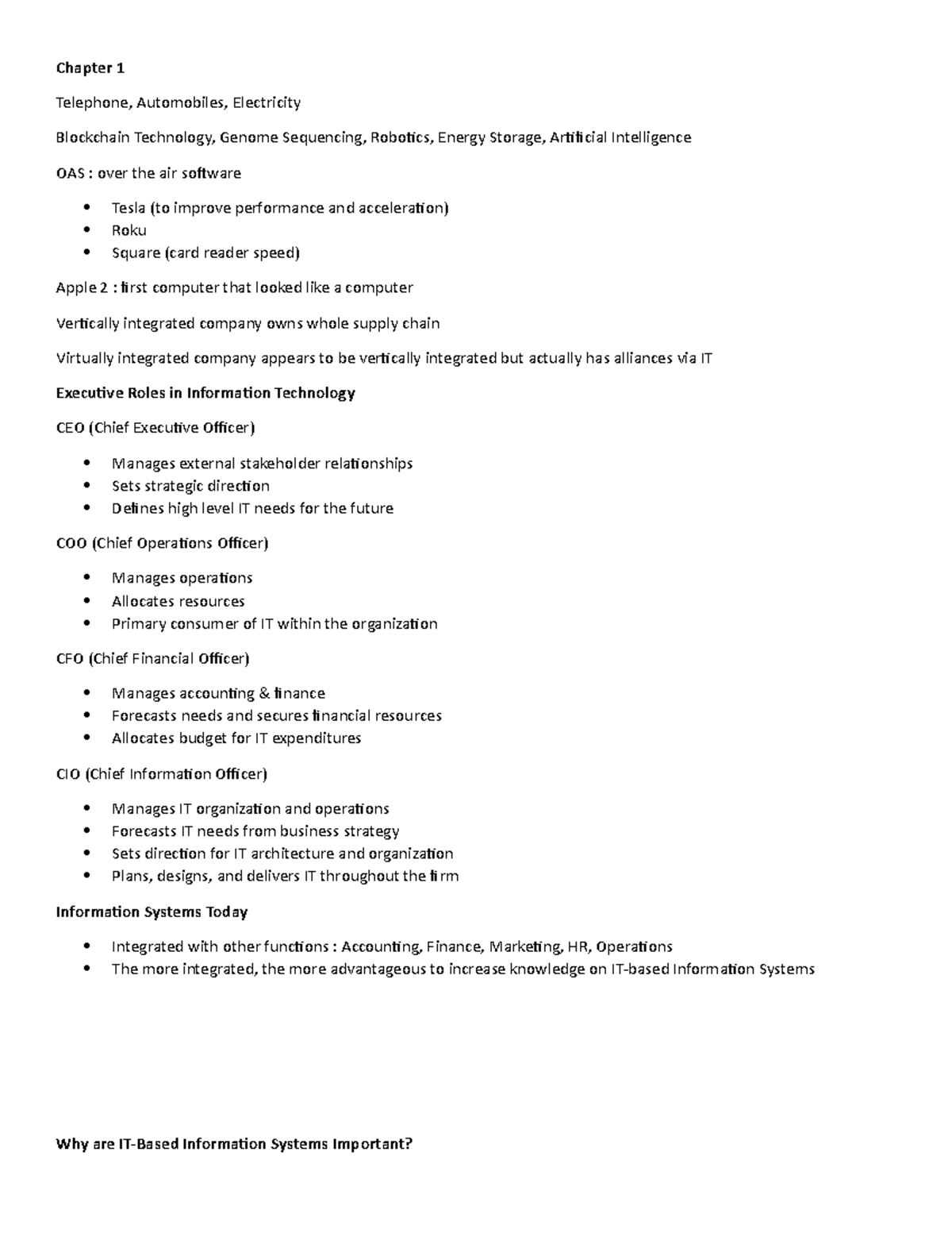 ISQS 2340 Test 1 Notes - Chapter 1 Telephone, Automobiles, Electricity ...