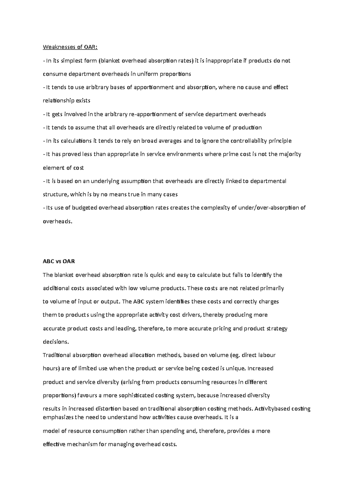 ABC vs OAR - Lecture notes 3 - Weaknesses of OAR: In its simplest form ...