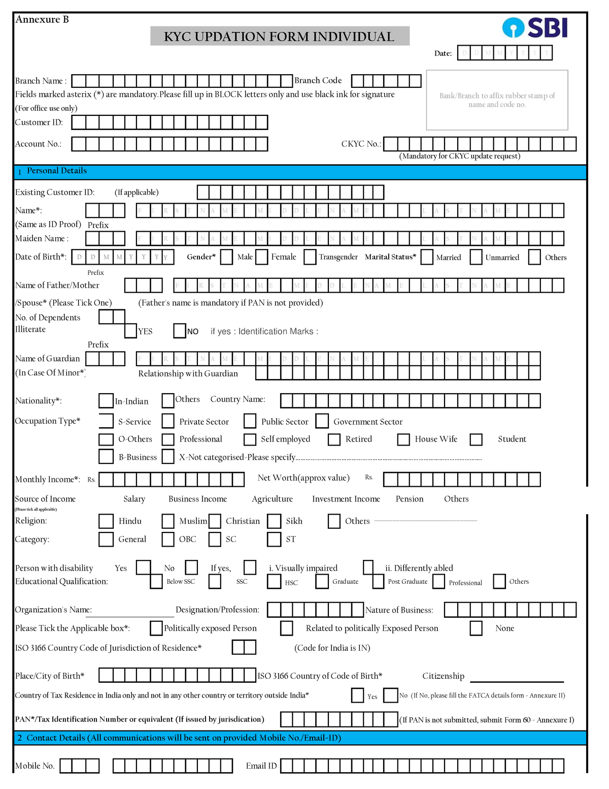 05092022 Annex B KYC Updation FORM Individual - Annexure B Date: D D M ...