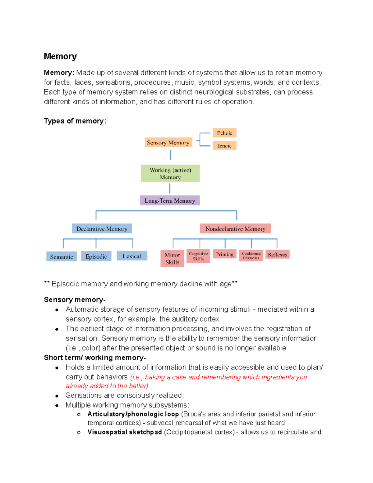 Memory - Lecture notes for Dr. Walden's Geriatrics class CSD 322 ...