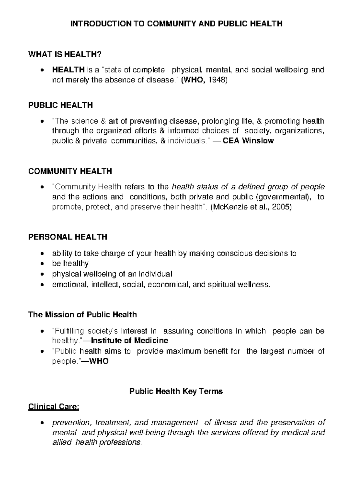 Public Health - INTRODUCTION TO COMMUNITY AND PUBLIC HEALTH WHAT IS ...