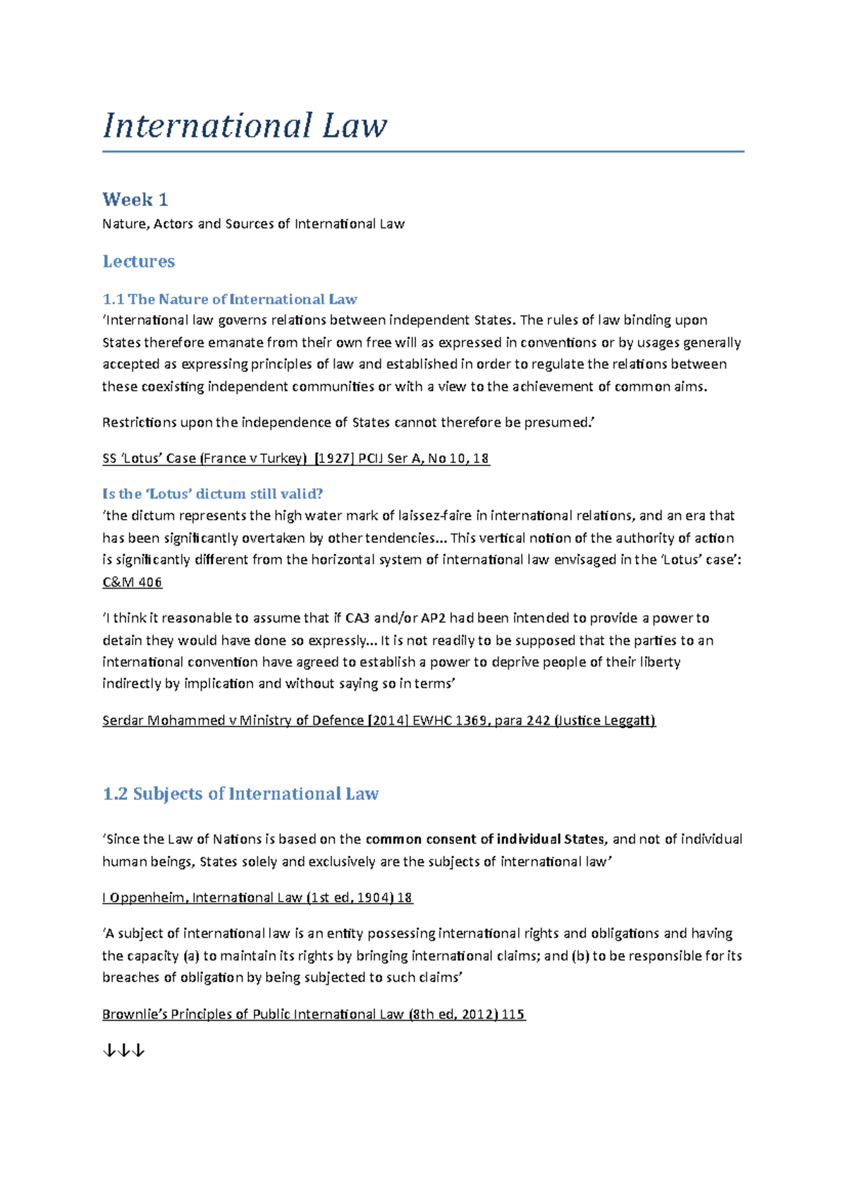 International Law Full Summary - International Law Week 1 Nature ...