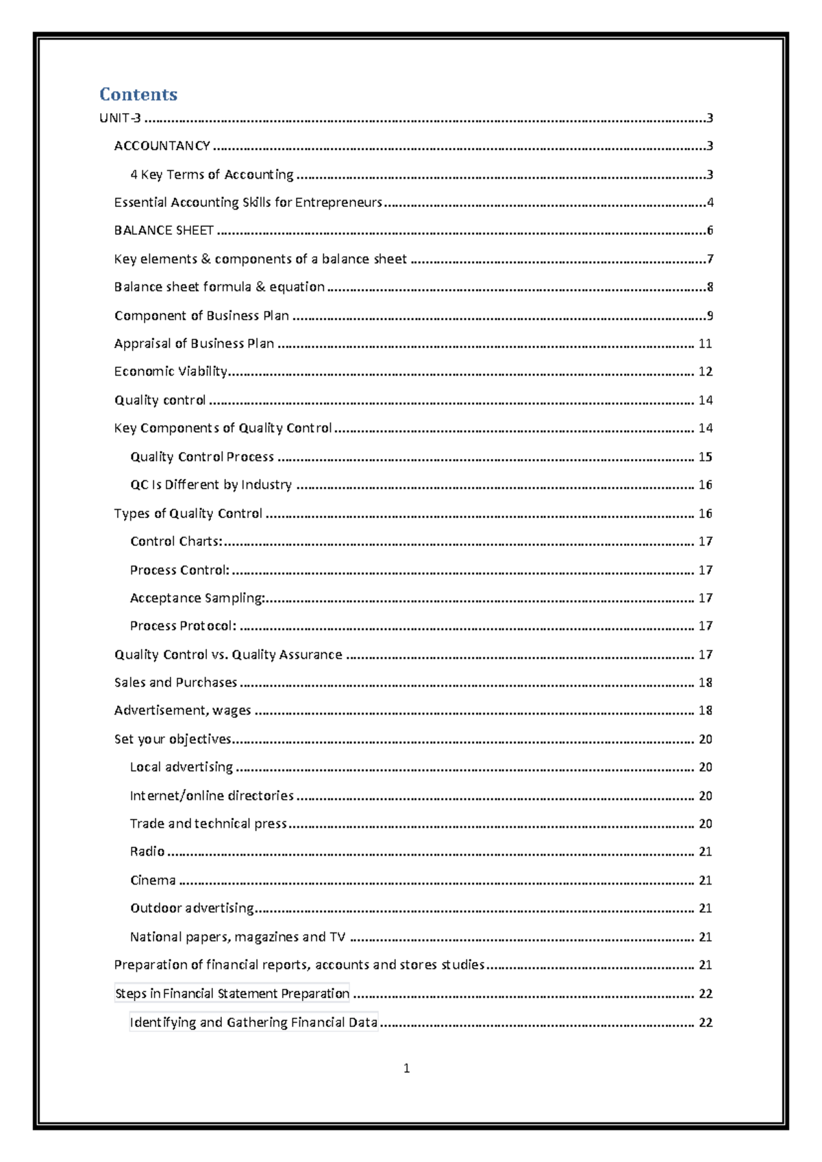 Unit 3 entrepreneurship development contents unit accountancy 4 key