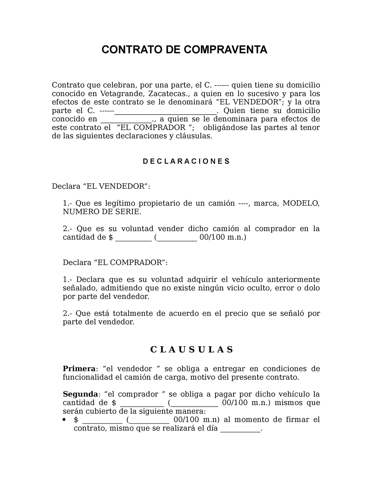 Contrato DE Compraventa Vehiculo - CONTRATO DE COMPRAVENTA Contrato Que ...