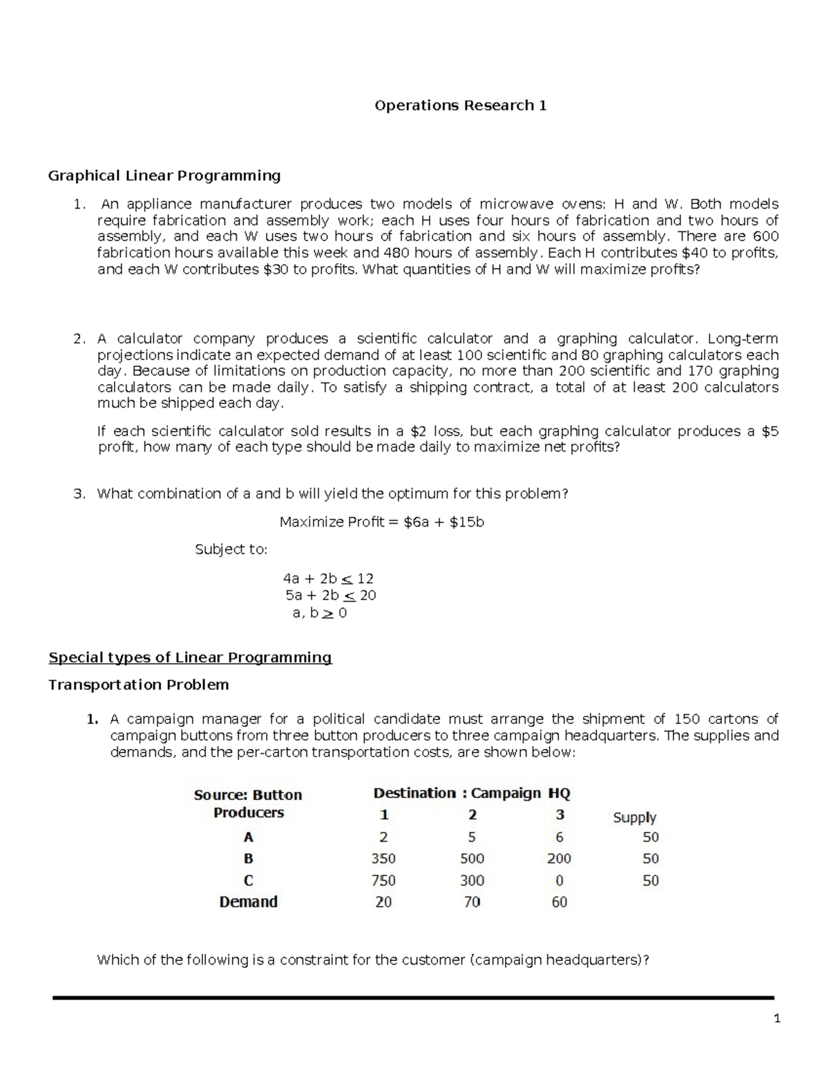 OR1 and 2 part 1 - Operations Research 1 Graphical Linear Programming 1 ...