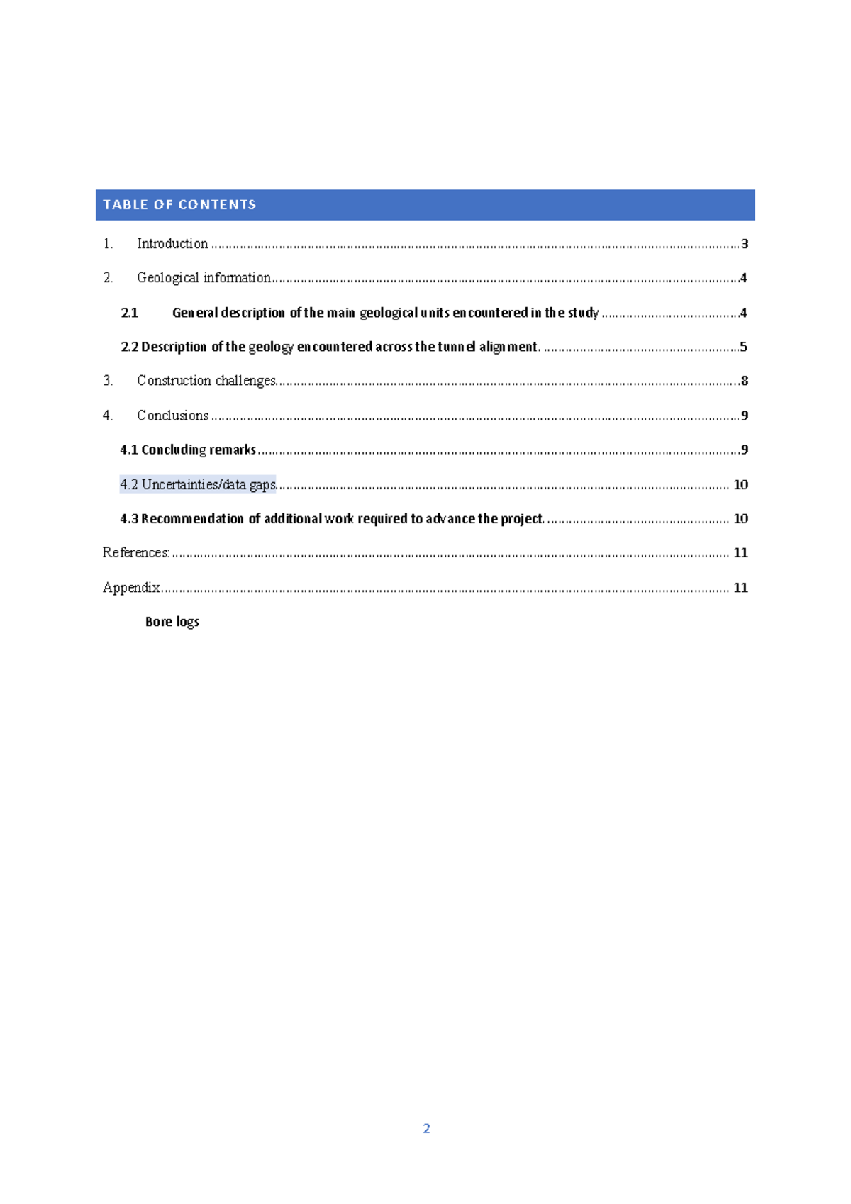 assignment rail tunnel - TABLE OF CONTENTS 1. INTRODUCTION The ...