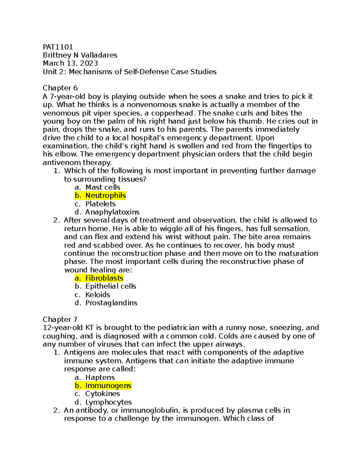 Unit 2 Mechanisms Of Self-Defense Case Studies - PAT Brittney N ...