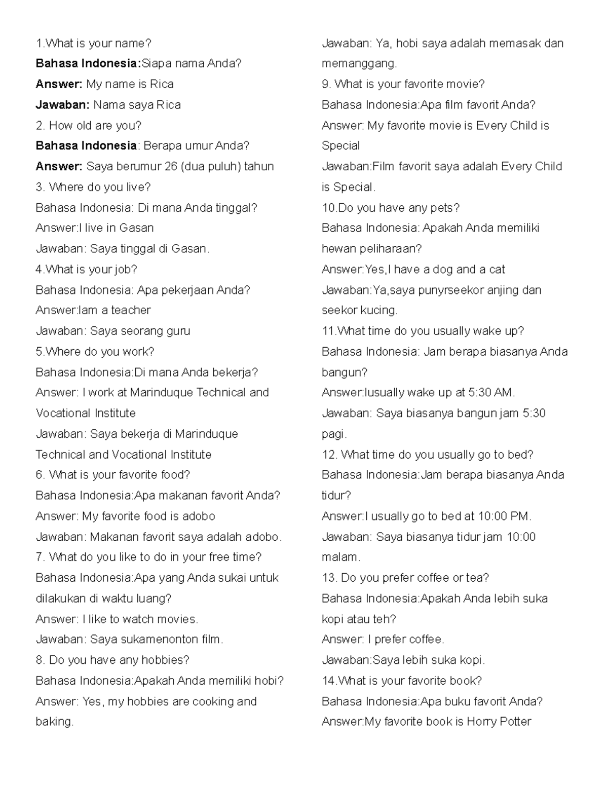 1 - This is actual Bahasa Indonesia Foreign Language 2 Subject - 1 is ...