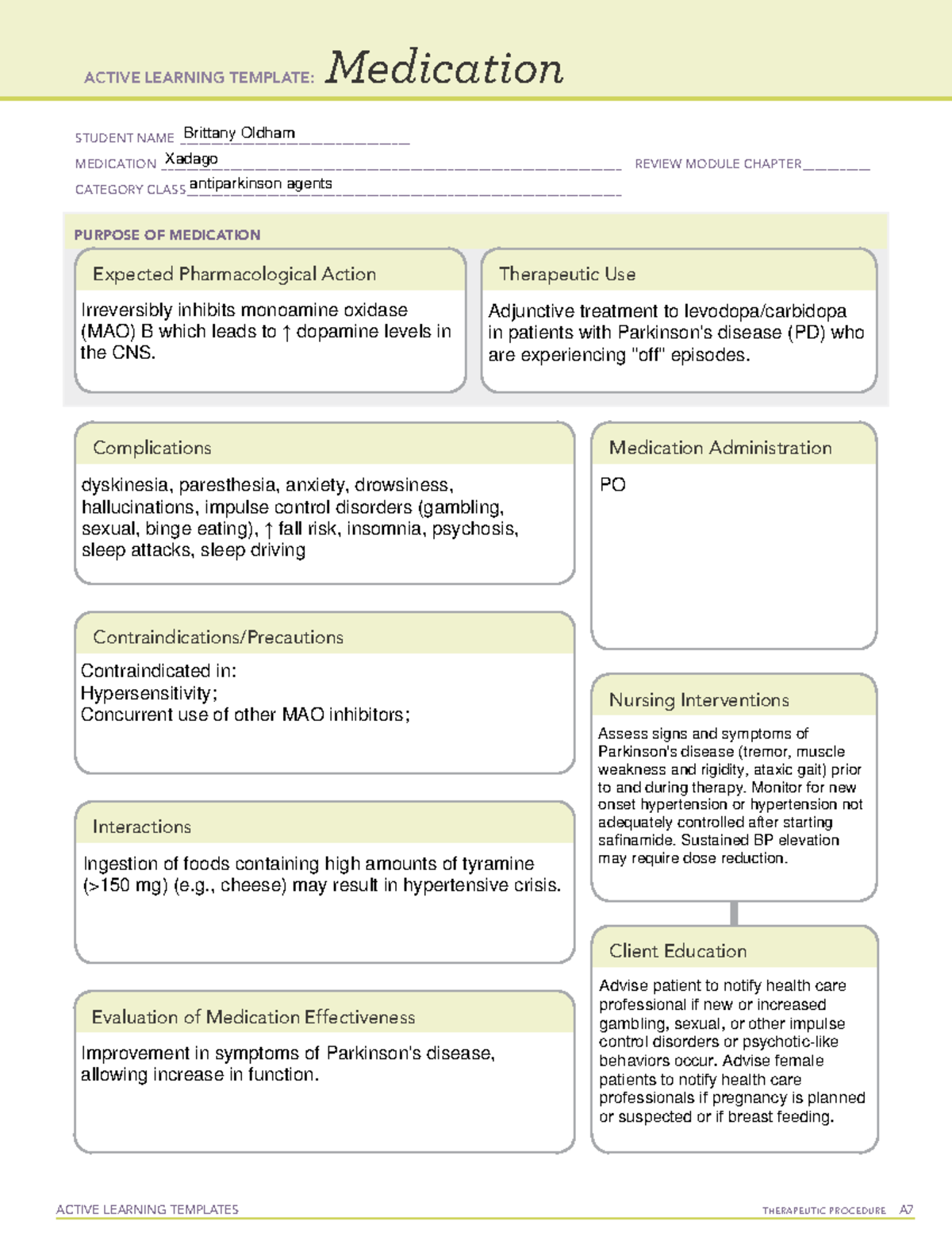 X Medications 2 - G. Gouda - STUDENT NAME ...