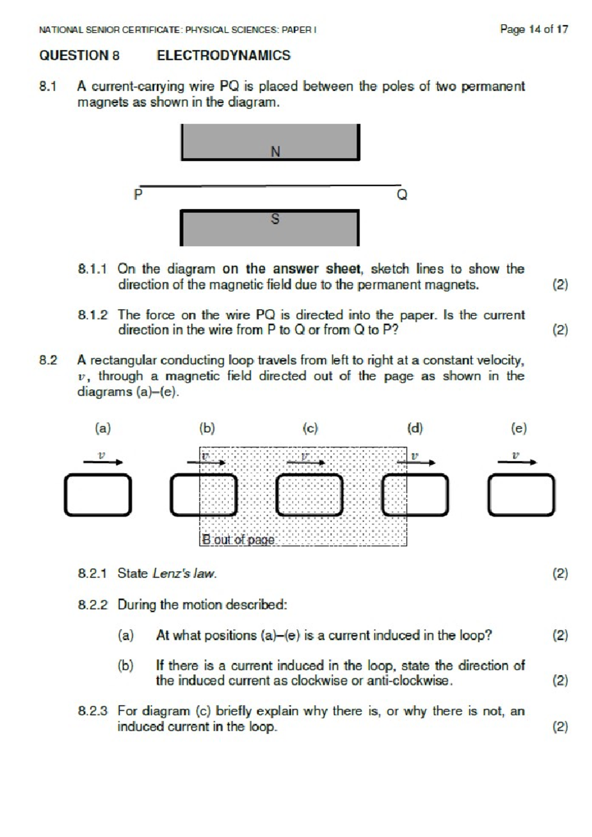 Electrodynamics Question - NATIONAL SENIOR CERTIFICATE: PHYSICAL ...