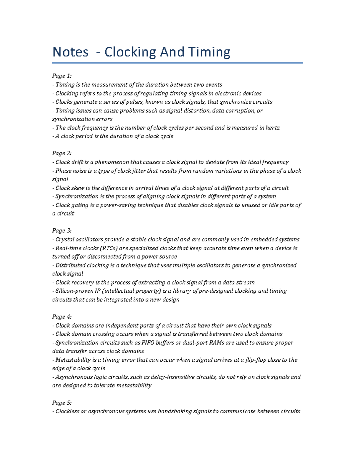 Lecture notes Clocking And Timing Notes Clocking And Timing Page