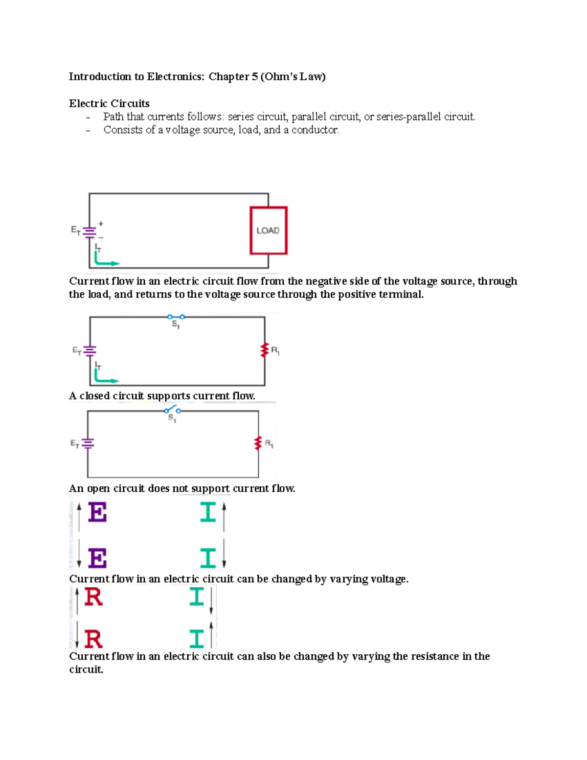 EET1082 Chapter 5 Notes - Introduction to Electronics: Chapter 5 (Ohm’s ...