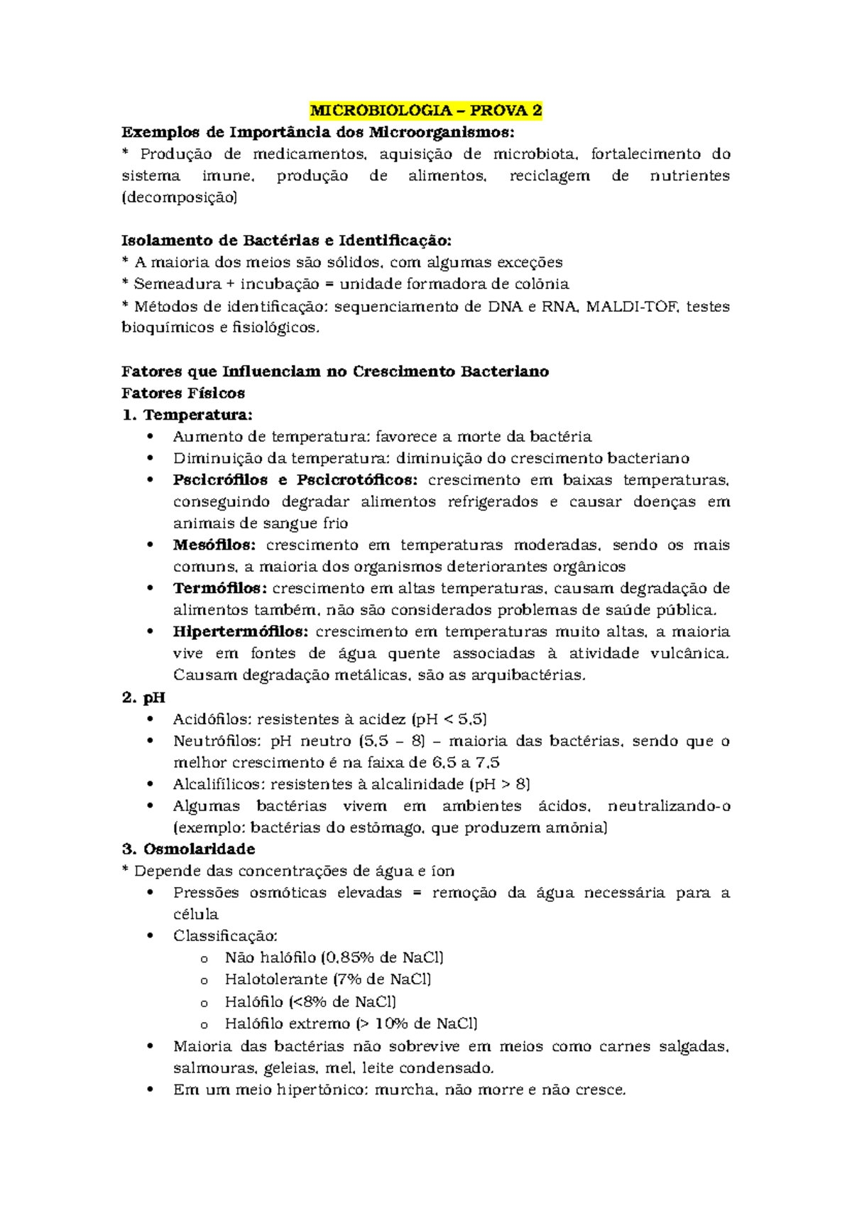 Microbiologia prova II - MICROBIOLOGIA PROVA 2 Exemplos de dos ...
