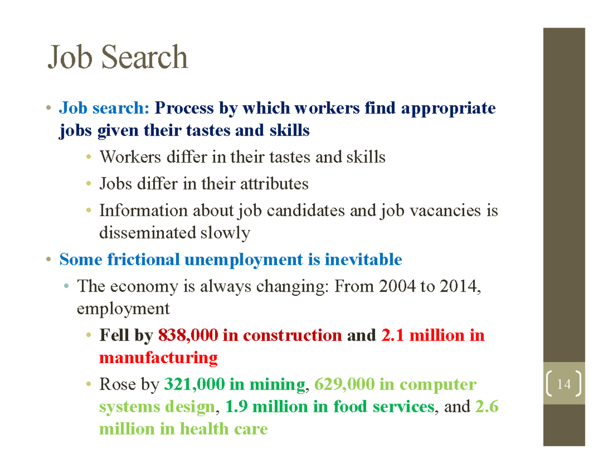 Econ 0110 notes - Job Search • Job search: Process by which workers ...