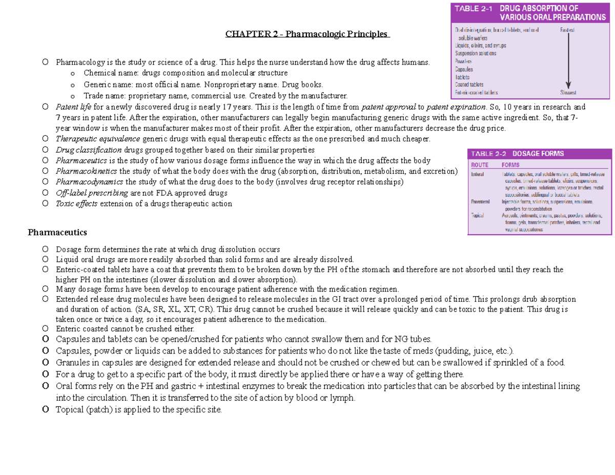 test 1 study guide - CHAPTER 2 - Pharmacologic Principles O ...