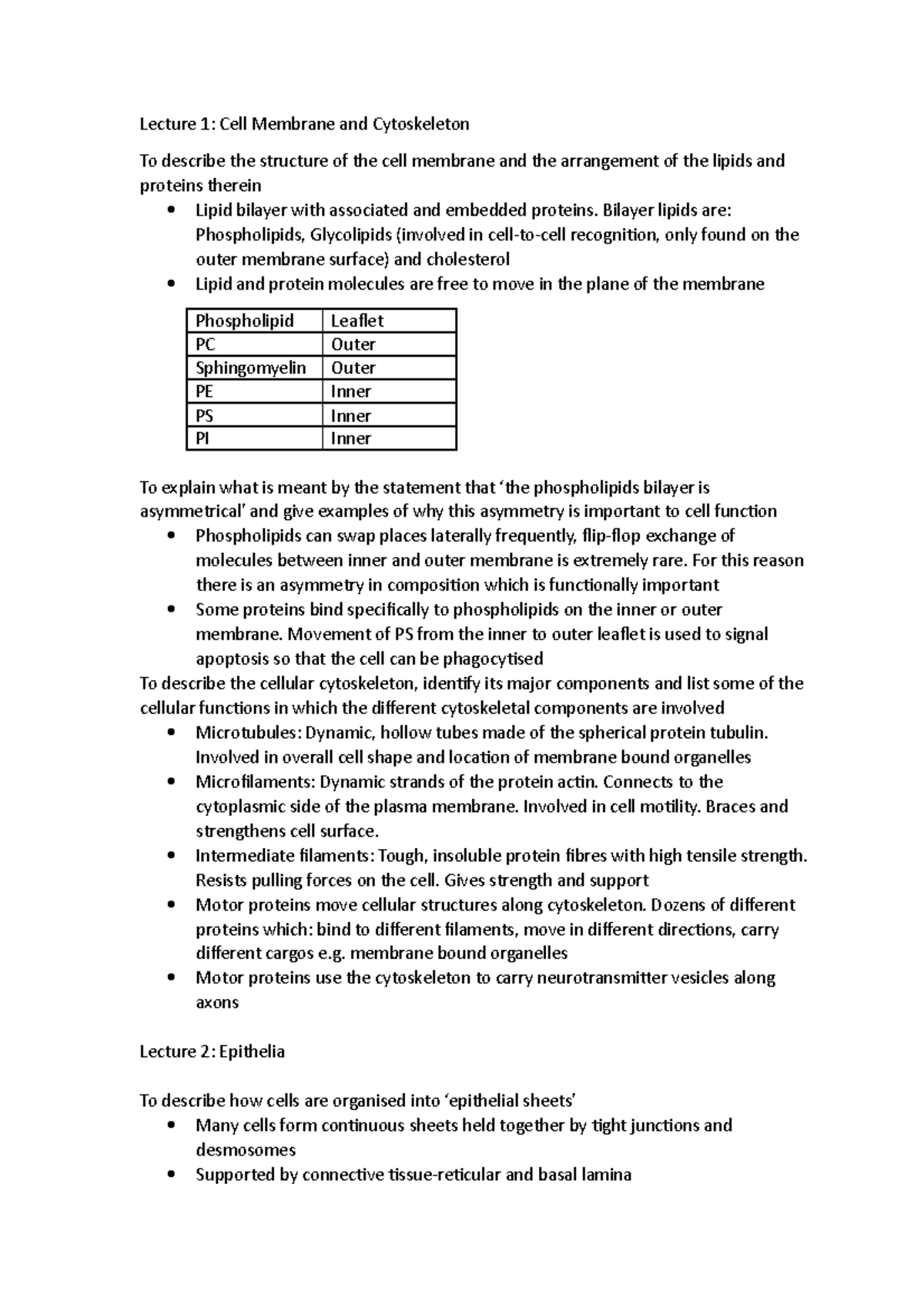 Learning Objectives and Solutions - Lecture 1: Cell Membrane and ...