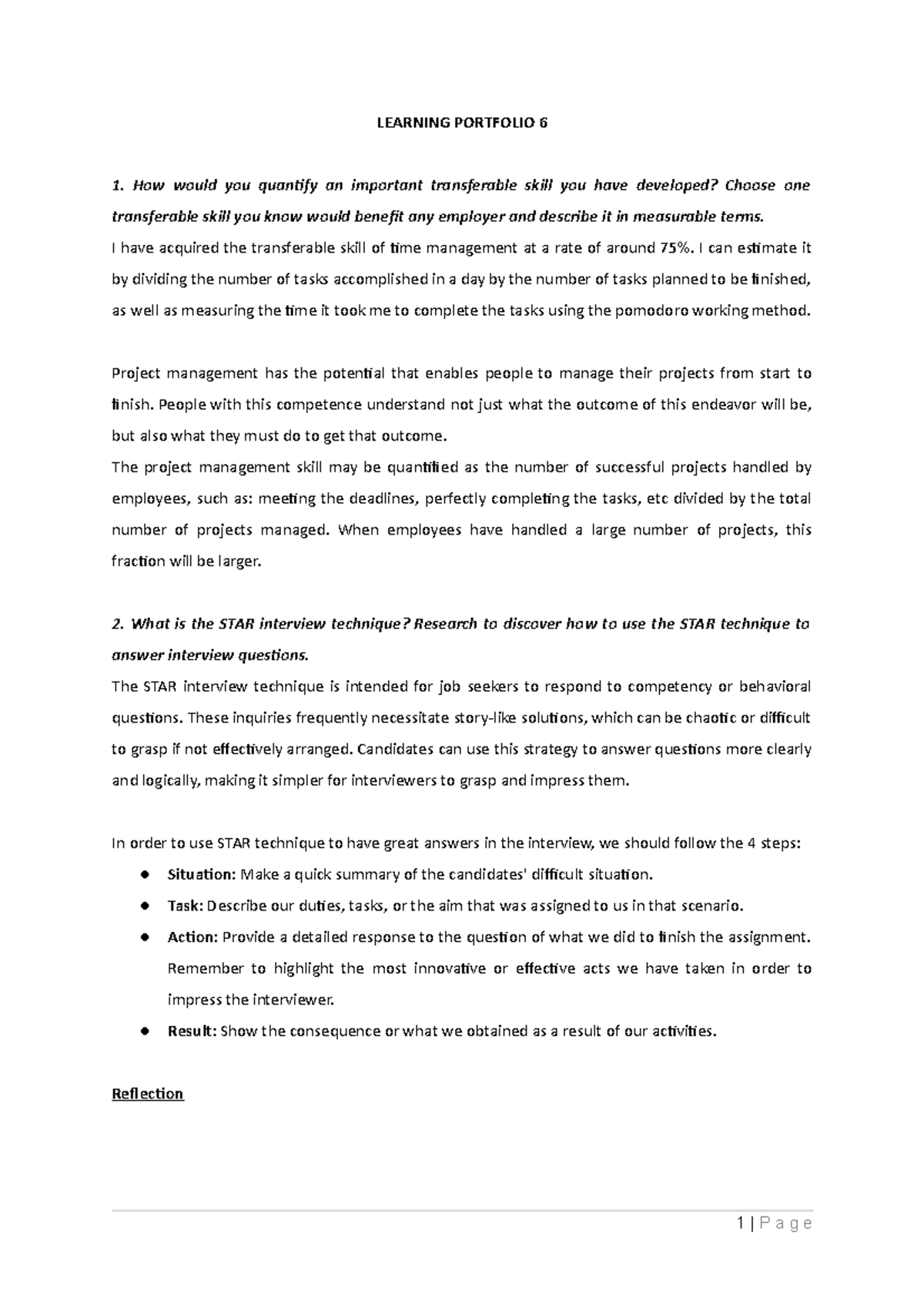 LP6 BC7 LP6 LEARNING PORTFOLIO 6 How would you quantify an