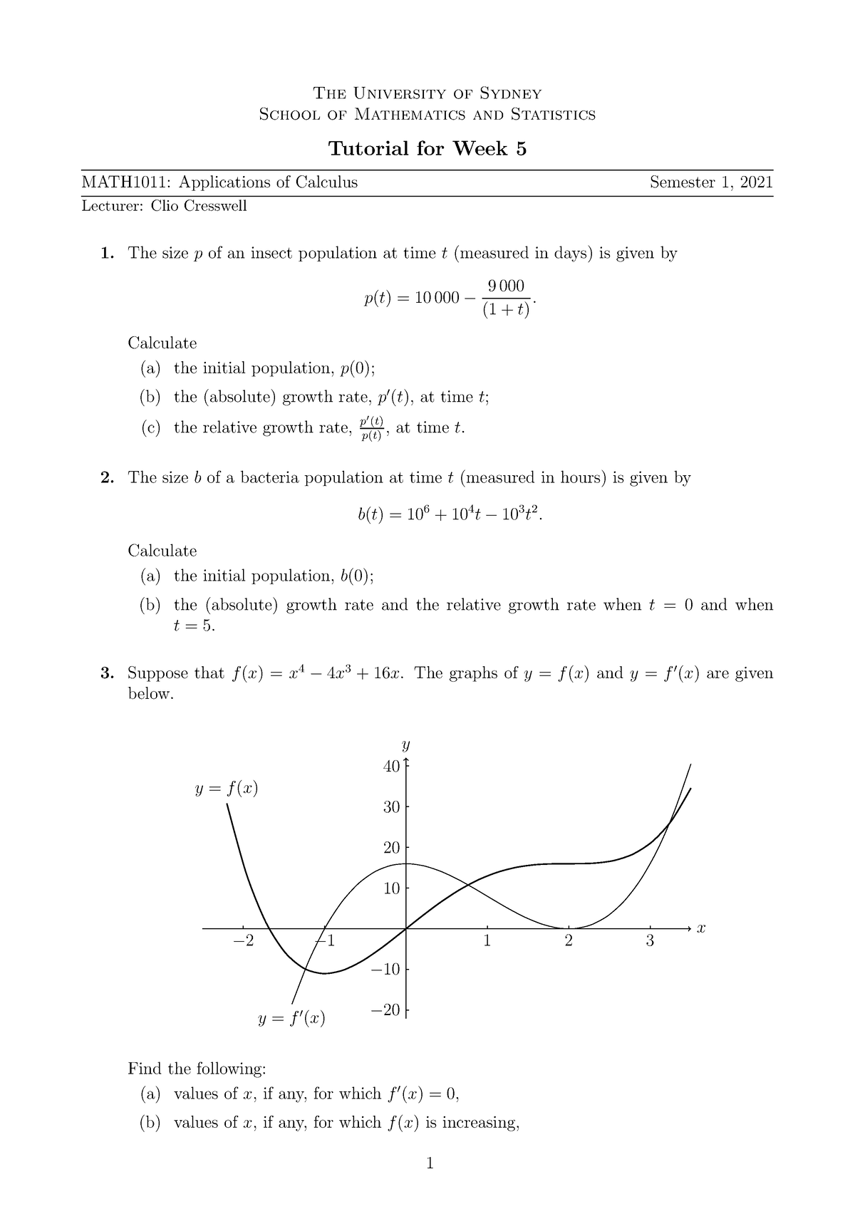 Week 4 Content Week 5 Tutorial Problems - The University Of Sydney ...