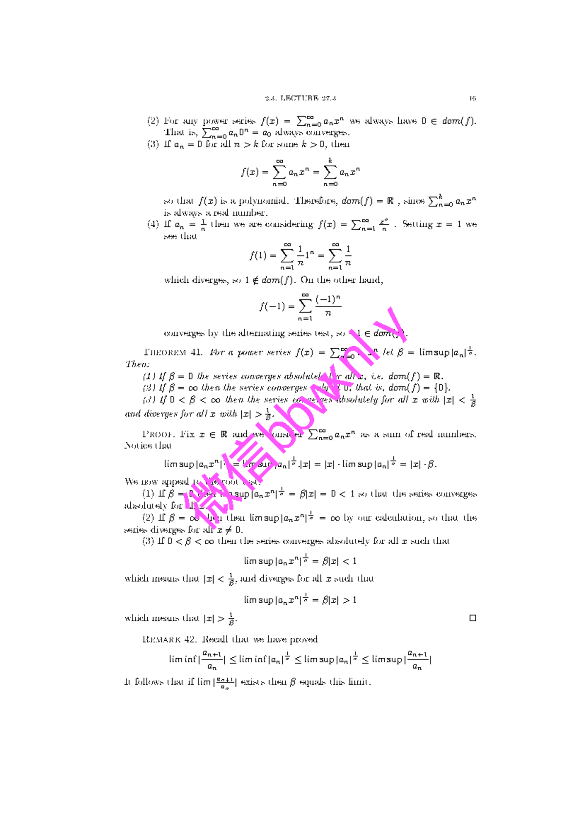 Math 312 Lecture notes 11 - LECTURE 27 16 (2) For any power series f (x ...