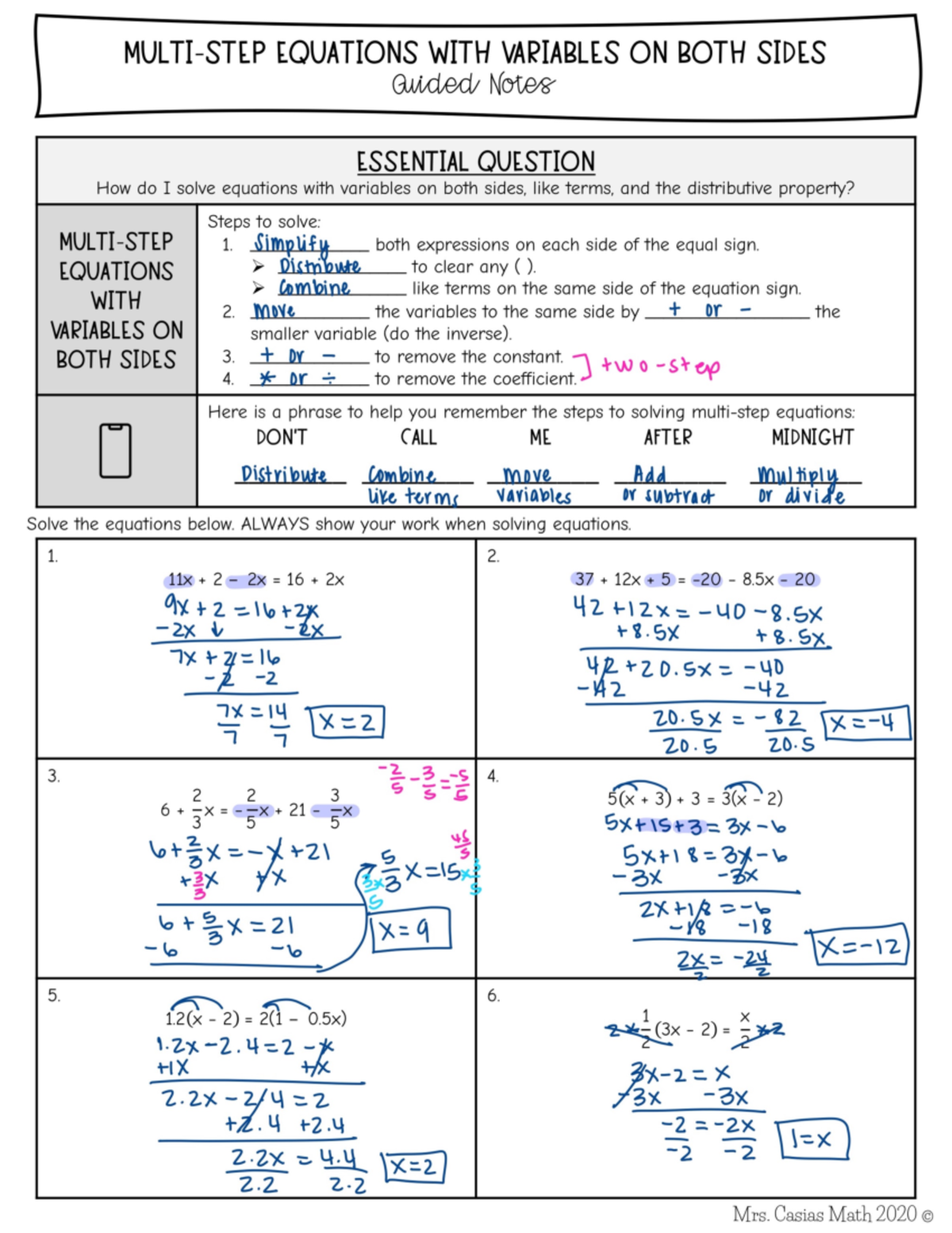 Multi-step Equations with variables on both sides - Studocu