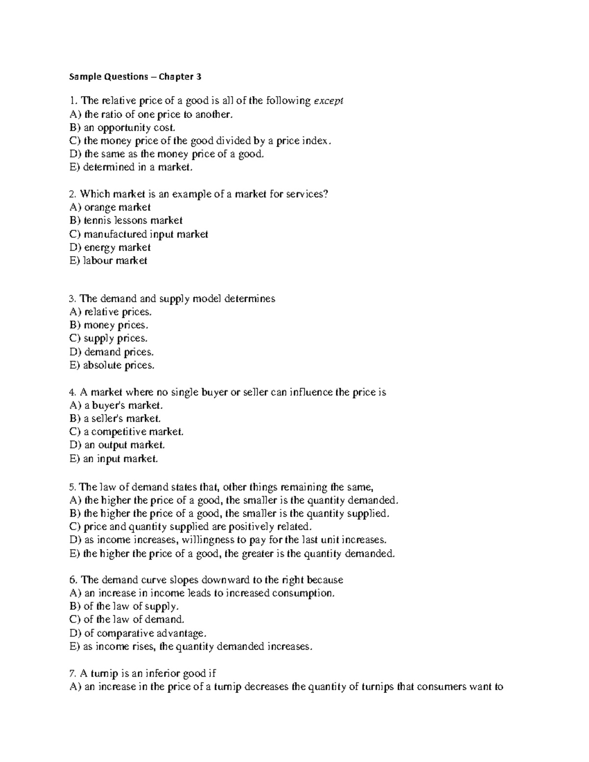 Sample/practice exam chapter 3 2017, questions - Sample Questions ...