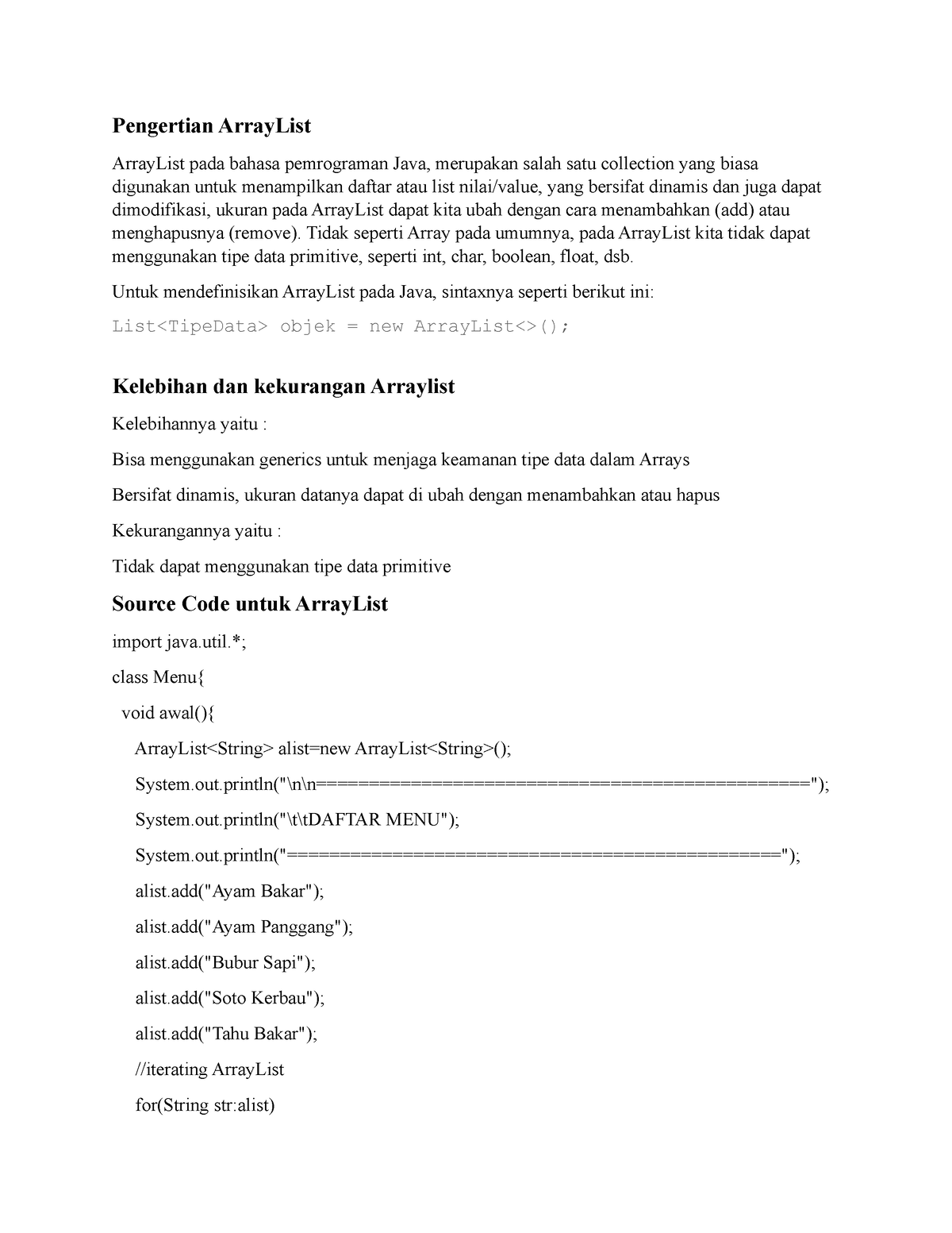 Rangkuman Array List Pengertian Arraylist Arraylist Pada Bahasa Pemrograman Java Merupakan 3591