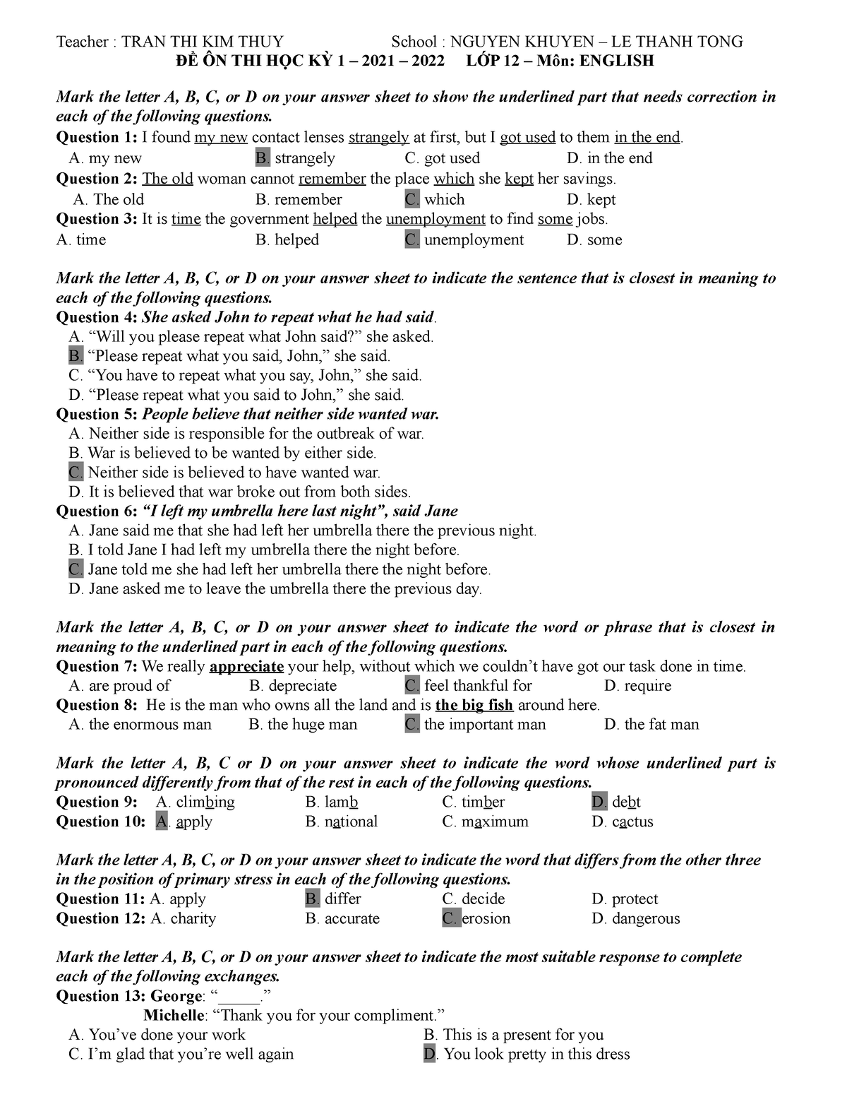 Cô K Thúy (key) - hello - Teacher : TRAN THI KIM THUY School : NGUYEN ...