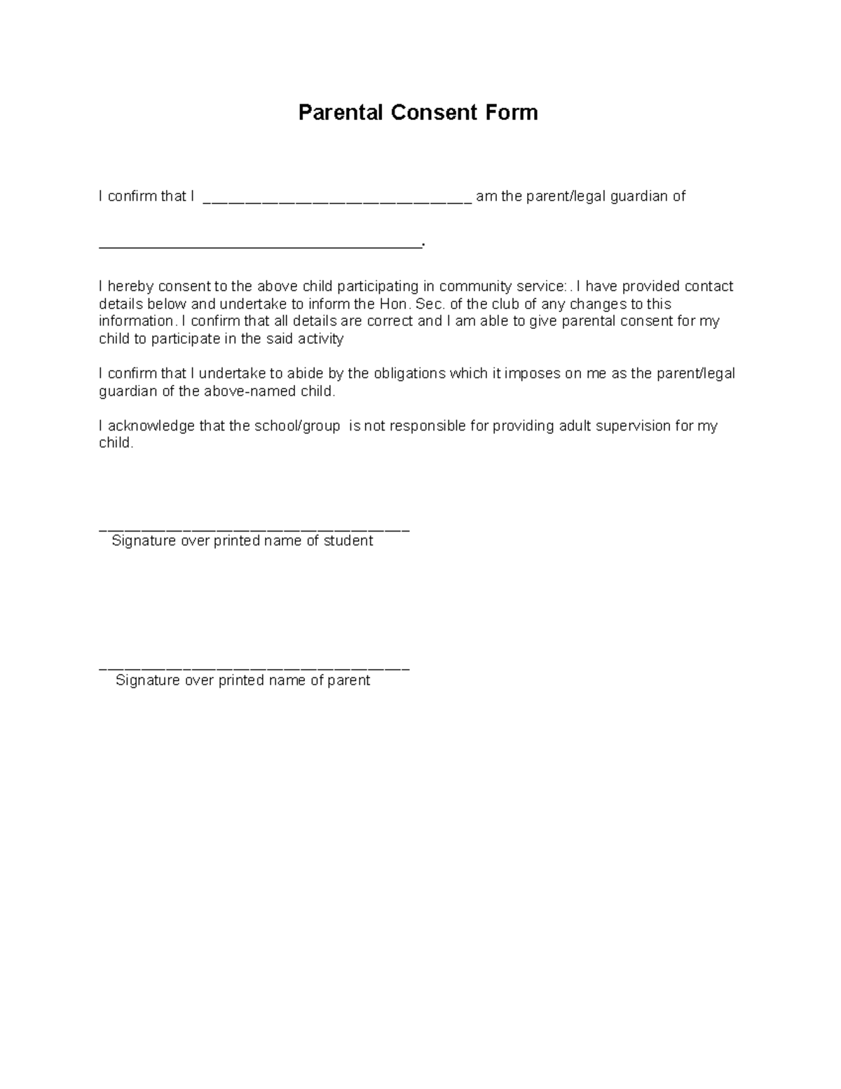 Asd - asd - Parental Consent Form I confirm that I ...