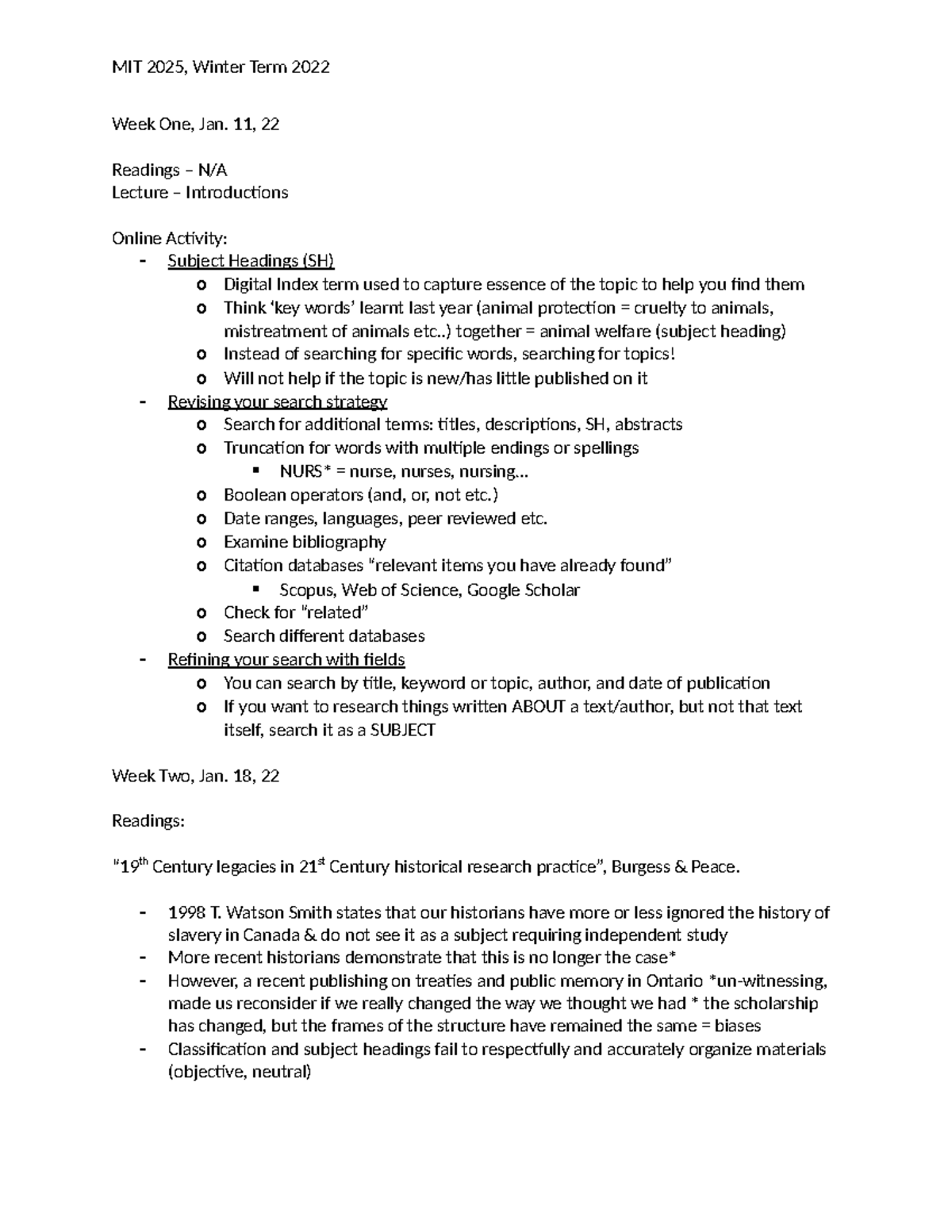 MIT 2025 Notes - Summaries Of Lectures - Week One, Jan. 11, 22 Readings ...