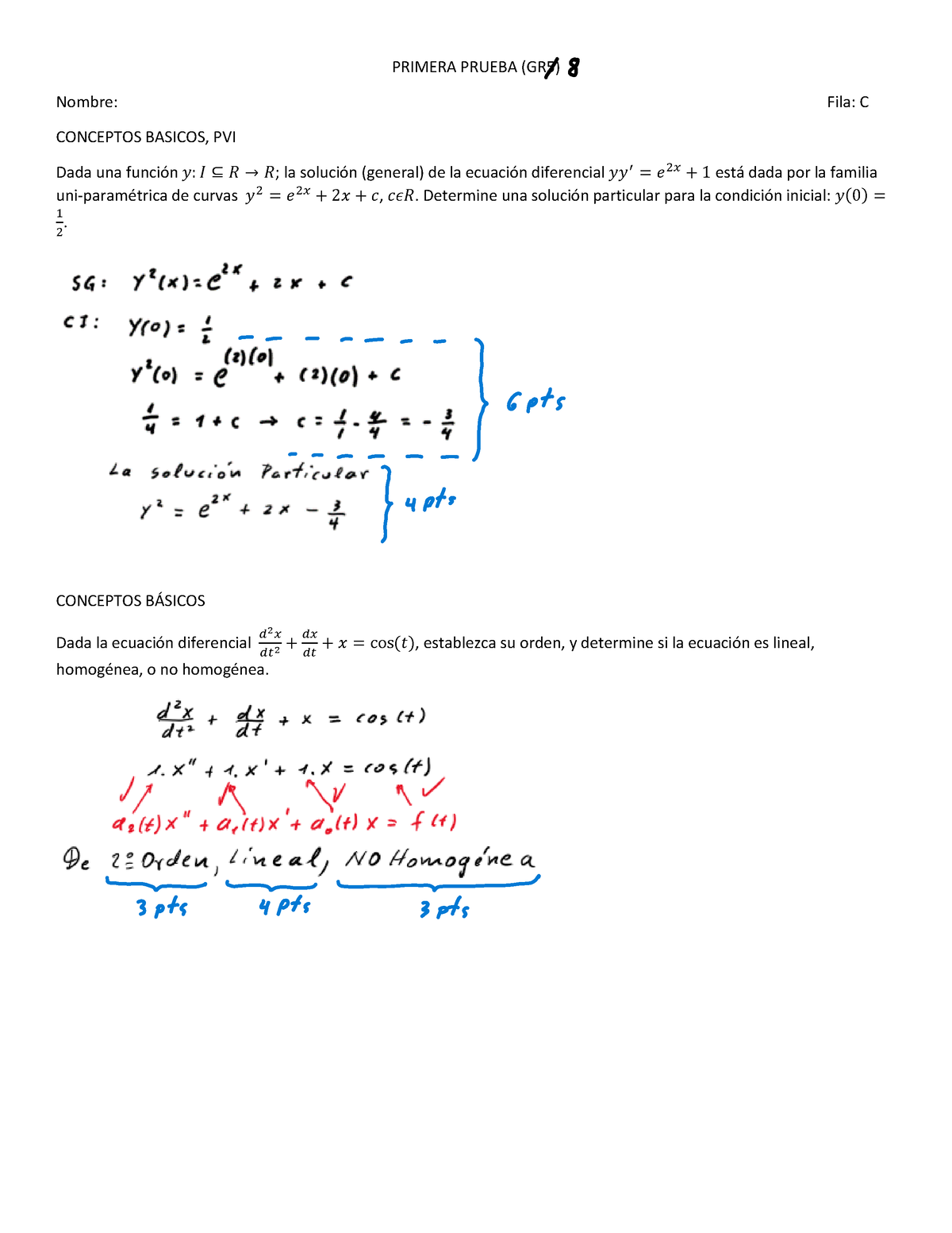 GR8 Prueba 1 Fila C - PRIMERA PRUEBA (GR5) Nombre: Fila: C CONCEPTOS ...