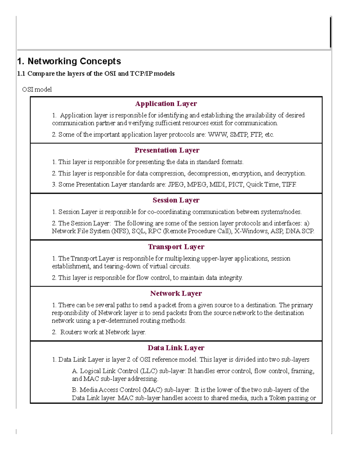 Networkplus-Notes 1 - Lecture notes 1 - 1. Networking Concepts 1 ...