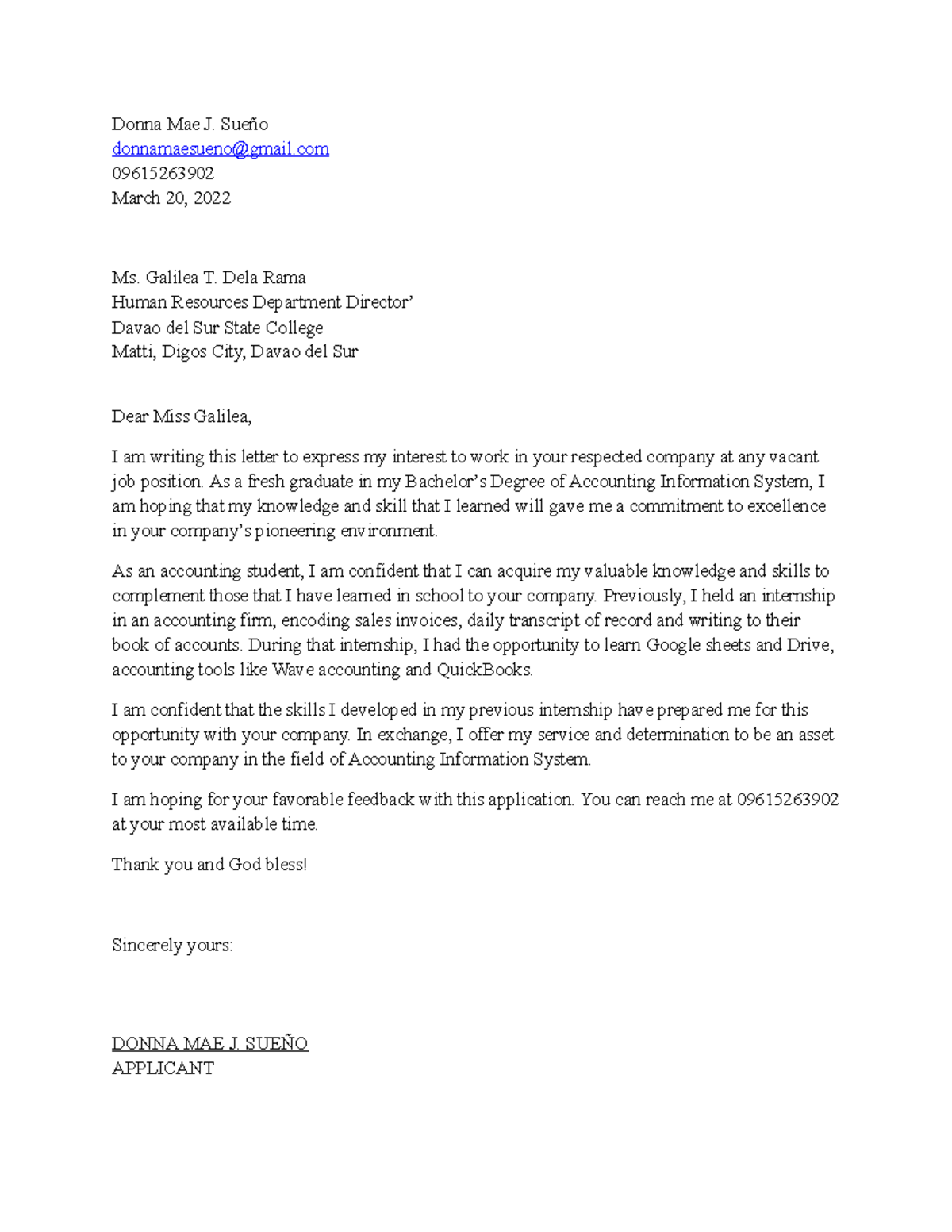 4 bsaisb sue o cover letter donna mae j sue o donnamaesueno gmail