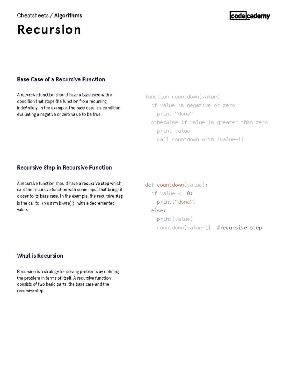 Recusrsion en algoritmos - A recursive function should have a base case ...